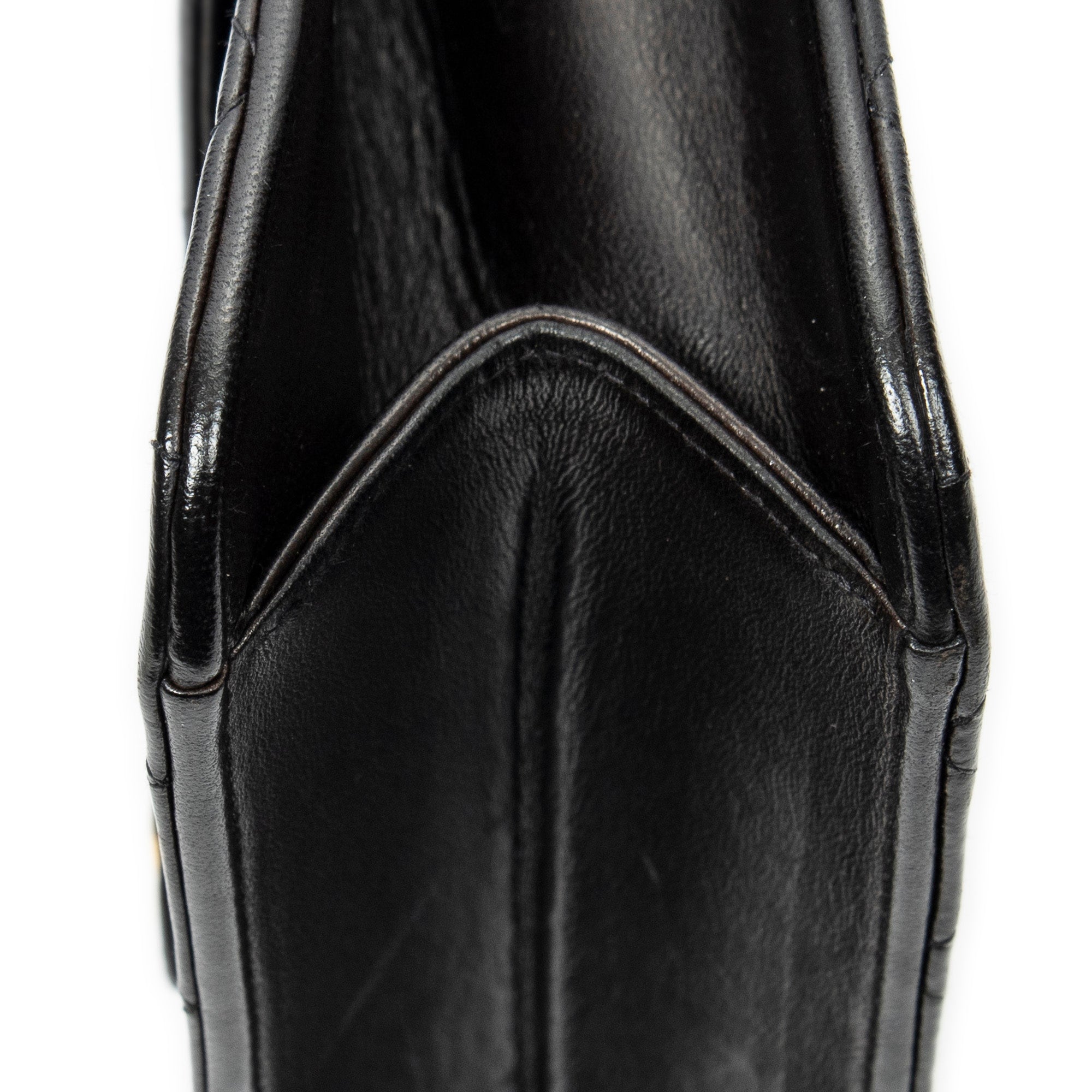 Bolso de Hombro Vintage Cierre de Empuje Solapa Recta Piel de Cordero Acolchada Negra