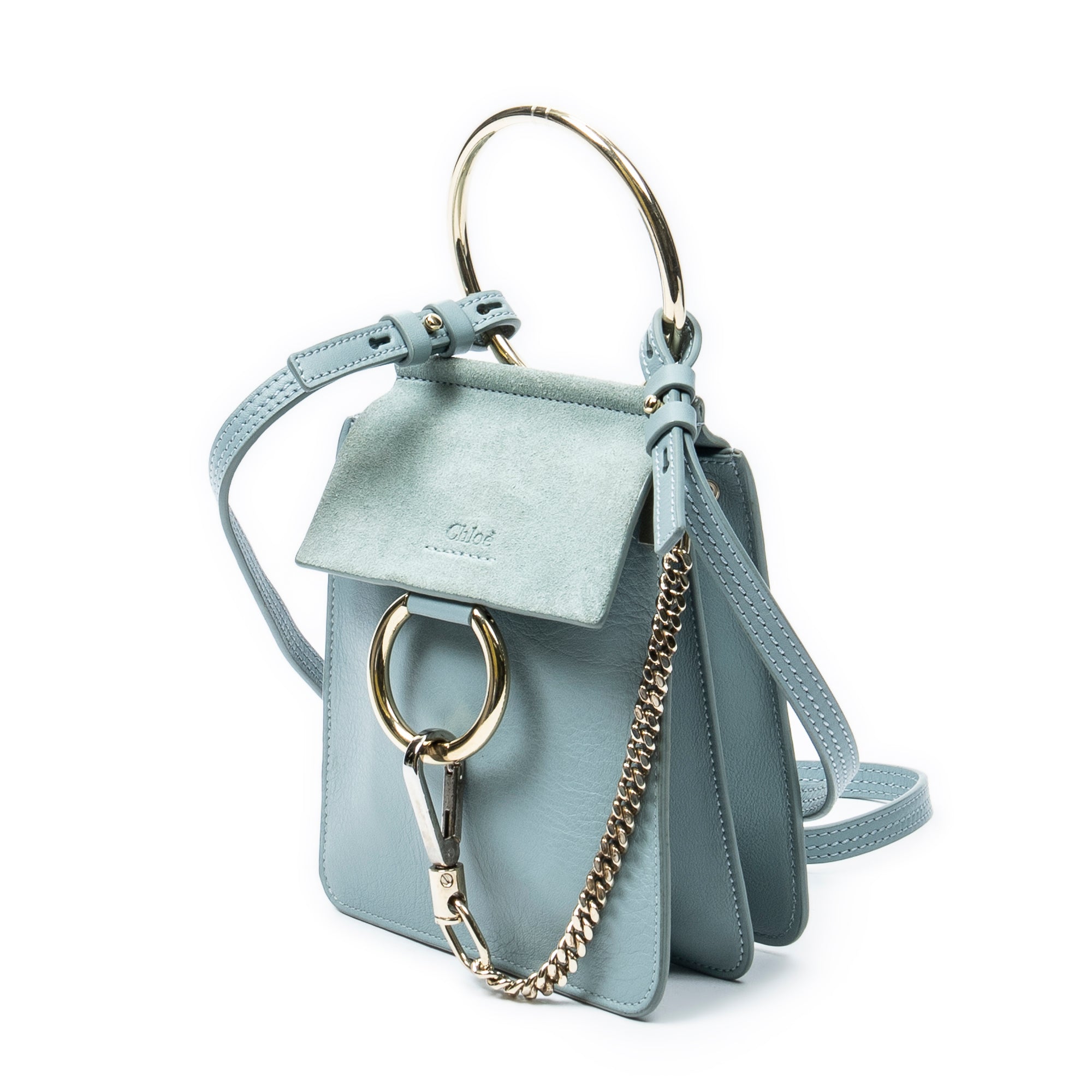 Shoulder Bag Small Faye Bracelet Bag Light Blue Calfskin Leather