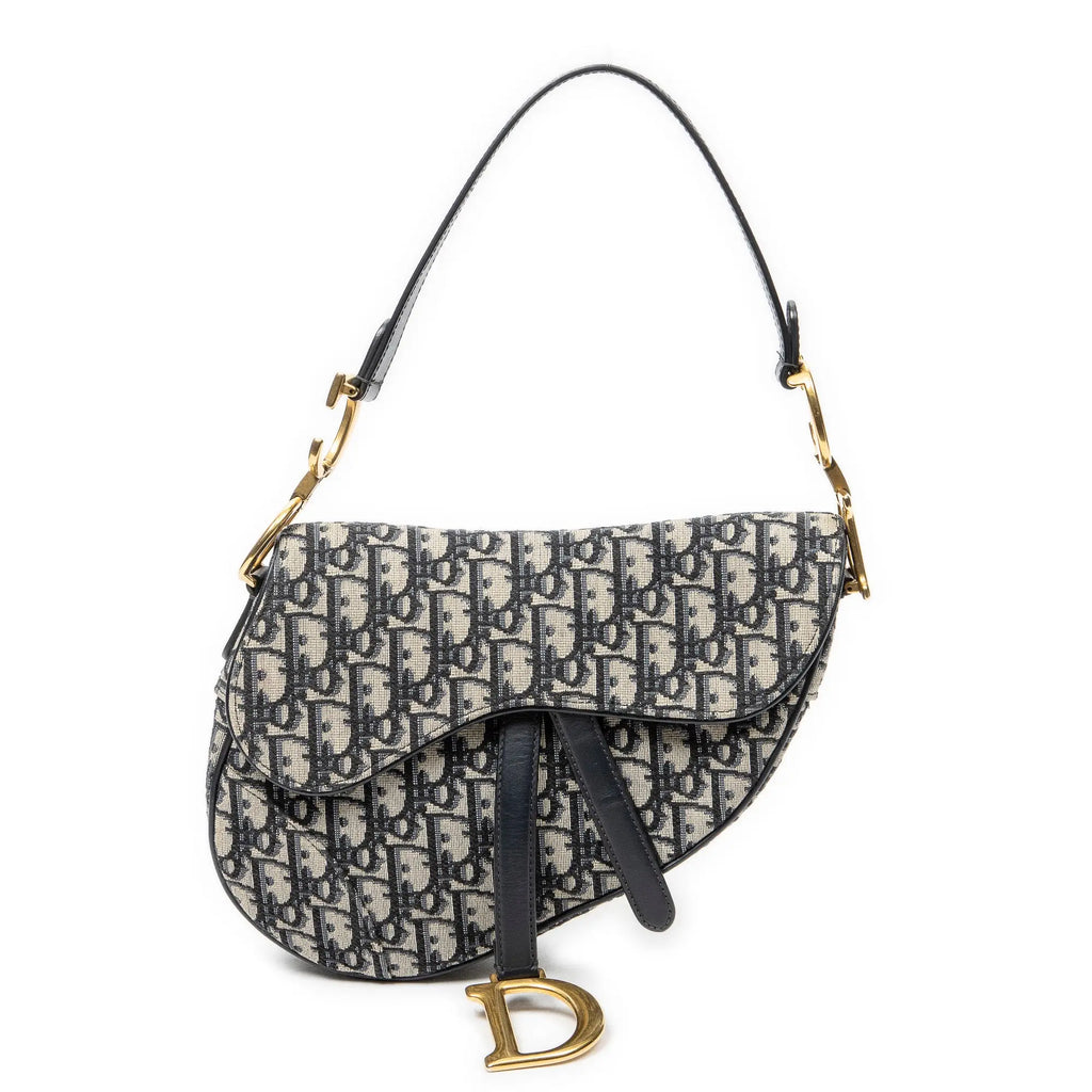 Bolso de Hombro New Saddle Bag Lona Jacquard Oblique Azul Marino