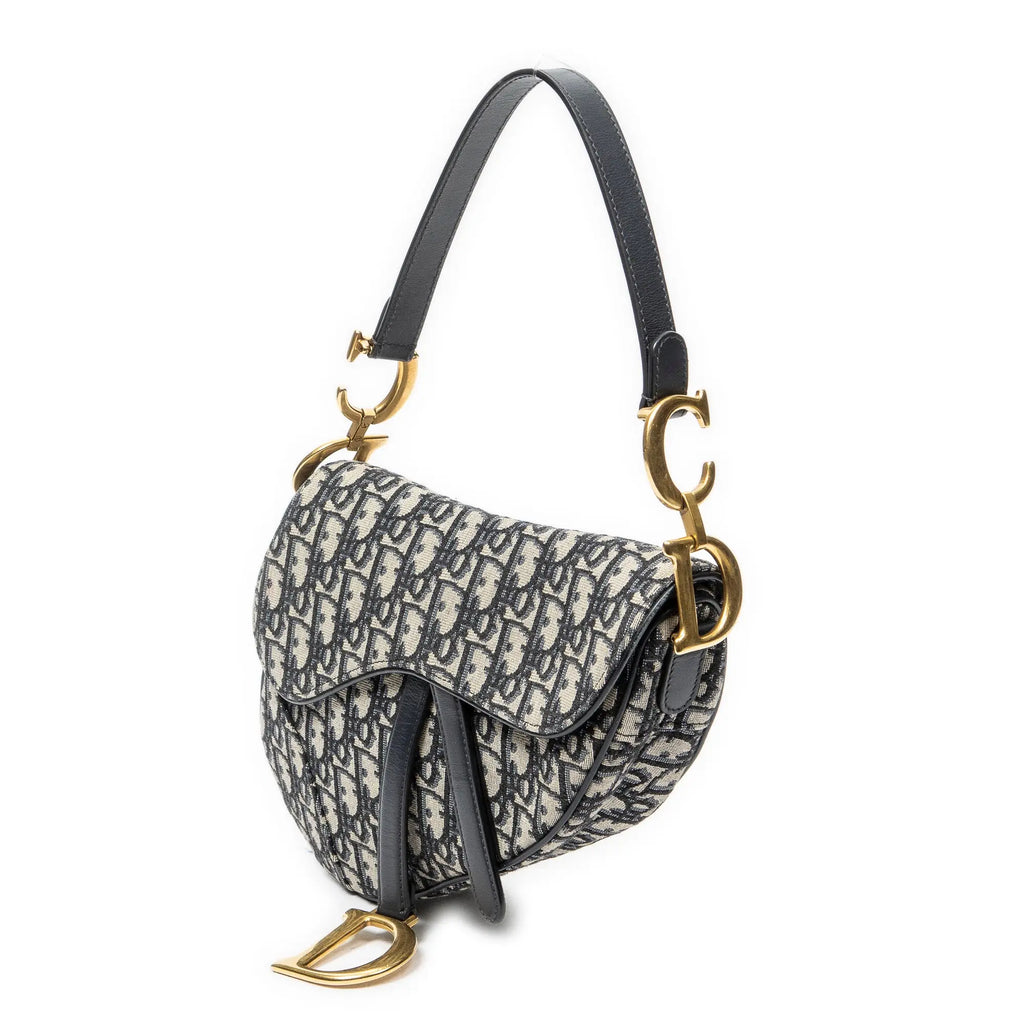 Bolso de Hombro New Saddle Bag Lona Jacquard Oblique Azul Marino