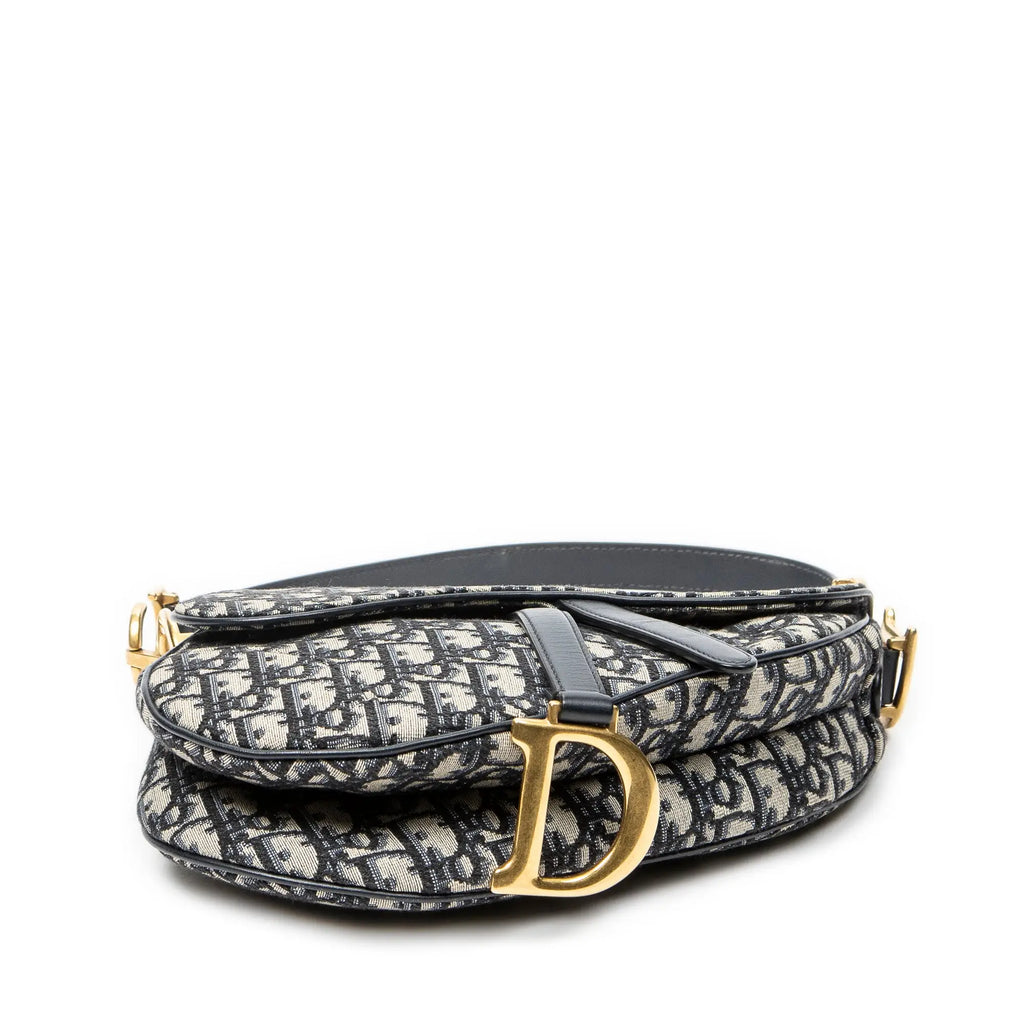 Bolso de Hombro New Saddle Bag Lona Jacquard Oblique Azul Marino