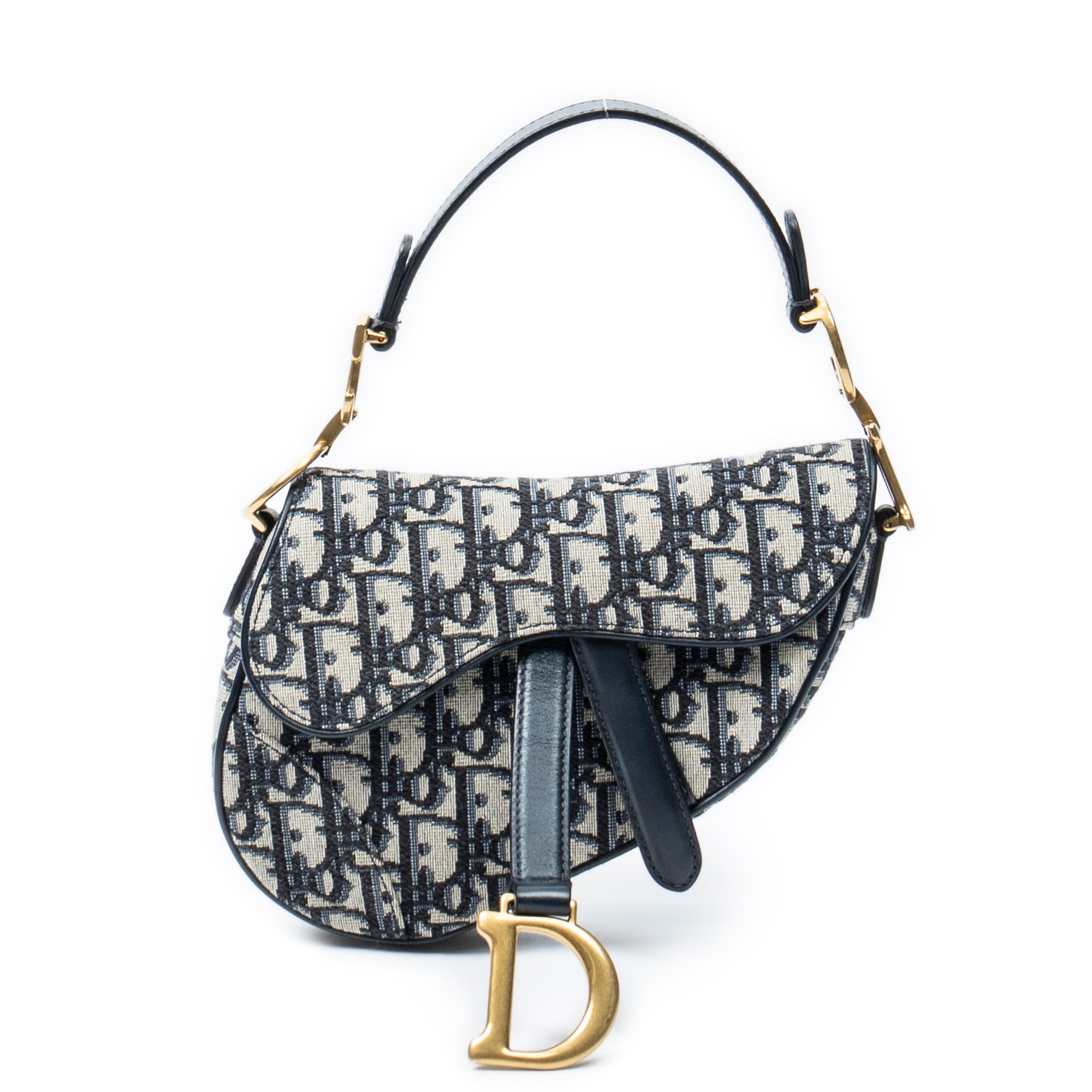 Handbag Mini Saddle Bag Navy Oblique Jacquard Canvas