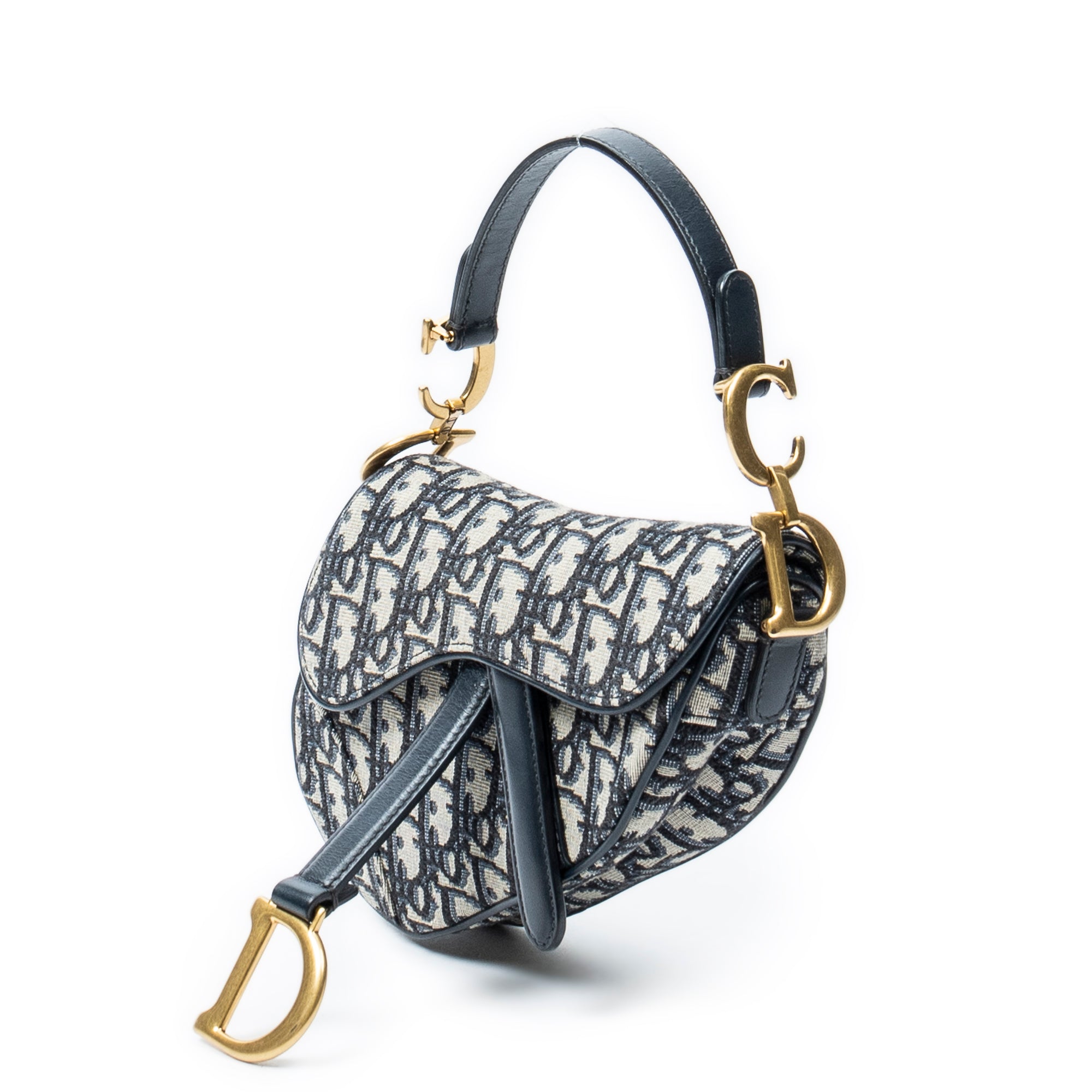 Handbag Mini Saddle Bag Navy Oblique Jacquard Canvas
