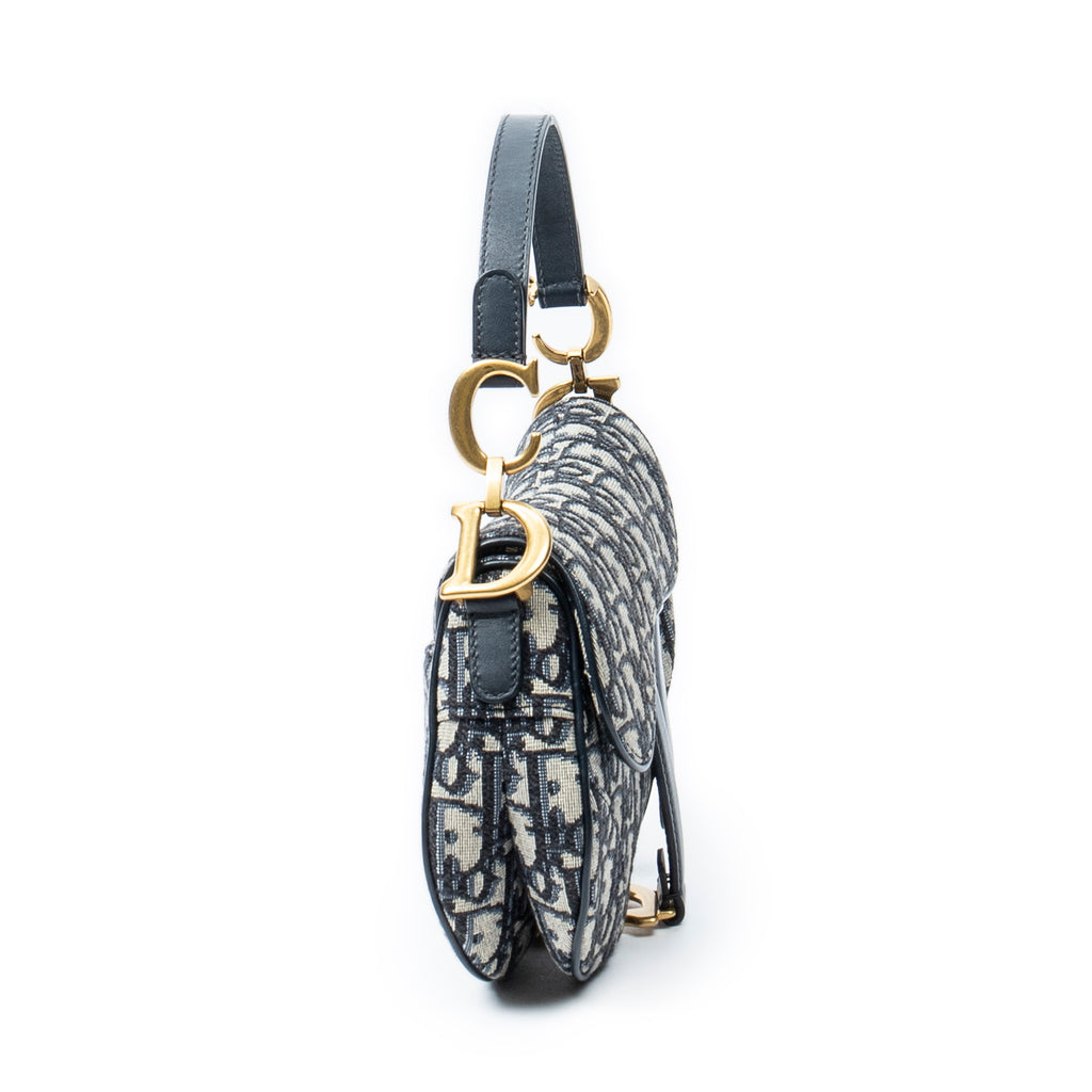 Handbag Mini Saddle Bag Navy Oblique Jacquard Canvas