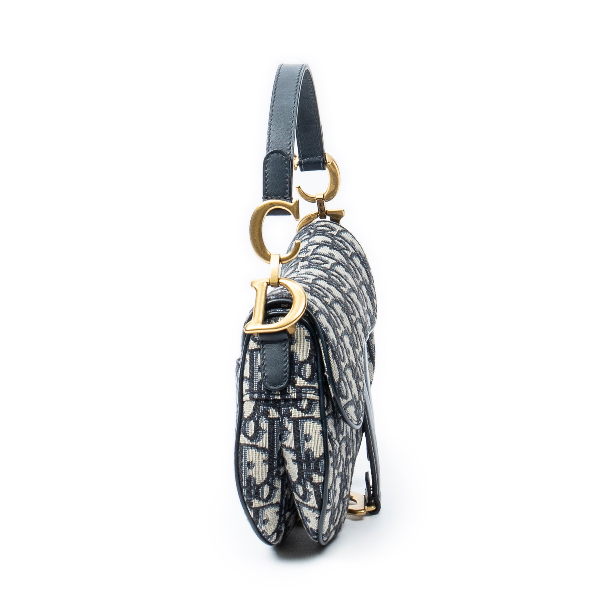 Handbag Mini Saddle Bag Navy Oblique Jacquard Canvas