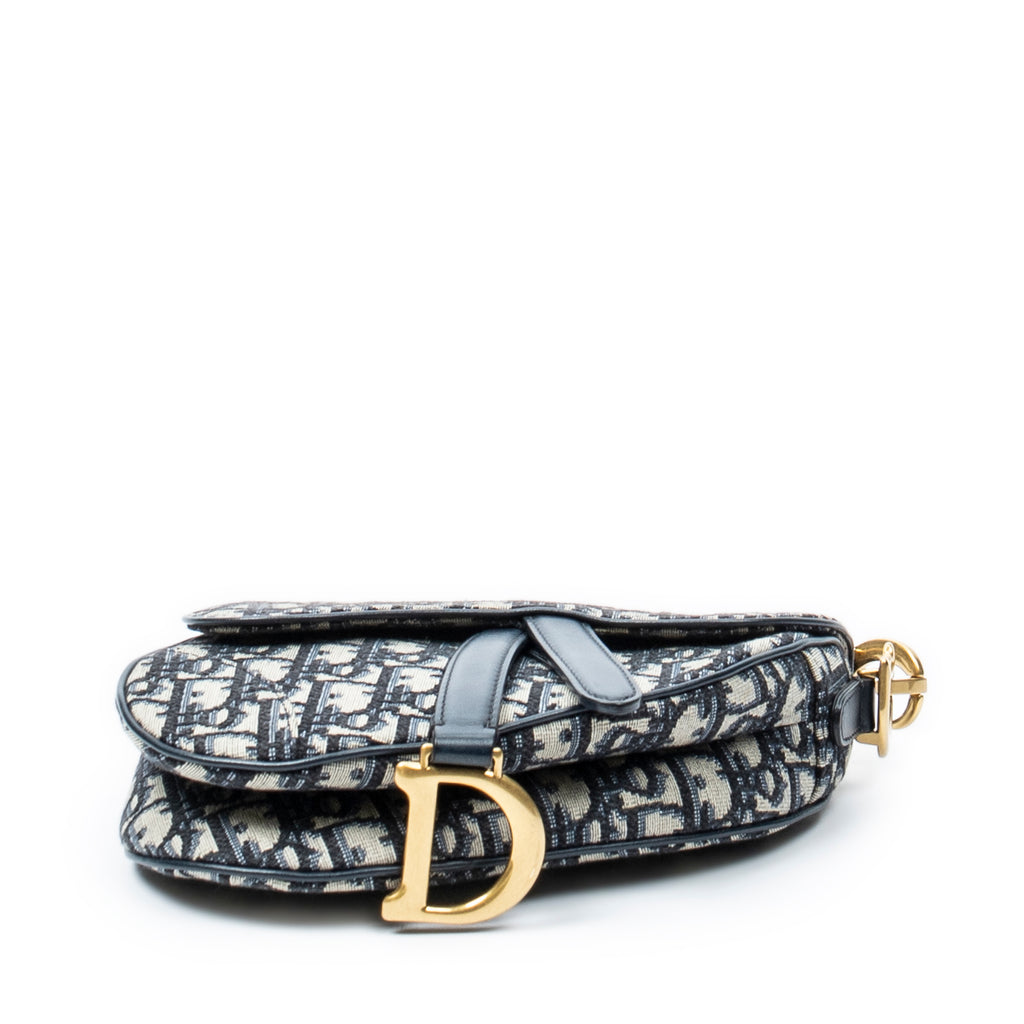 Handbag Mini Saddle Bag Navy Oblique Jacquard Canvas