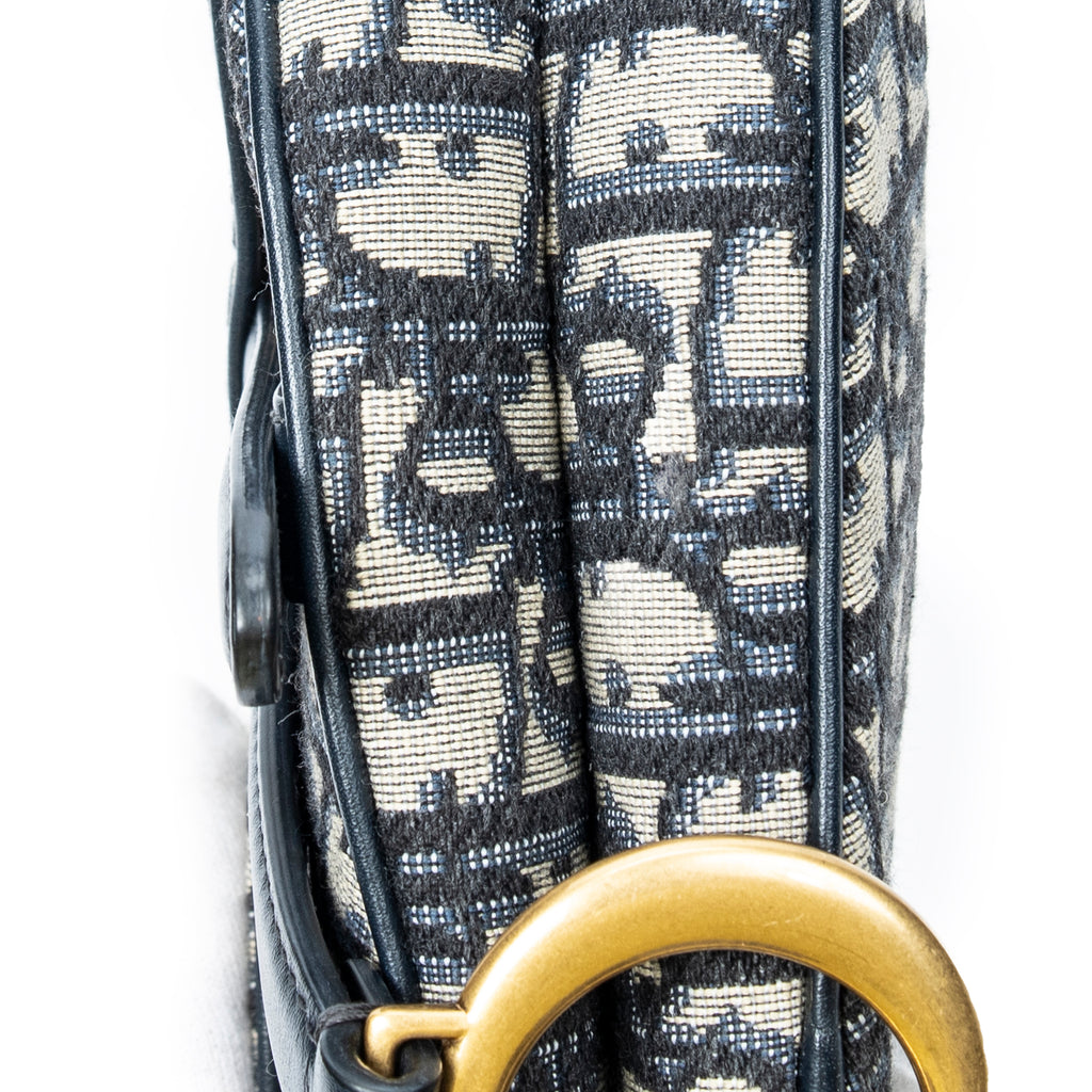 Handbag Mini Saddle Bag Navy Oblique Jacquard Canvas