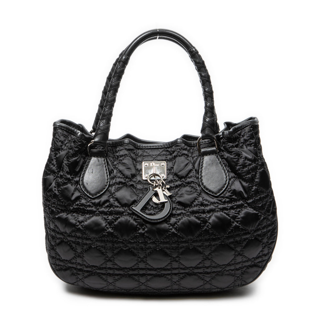 Shoulder Bag Charming Tote Black Cannage Nylon Canvas