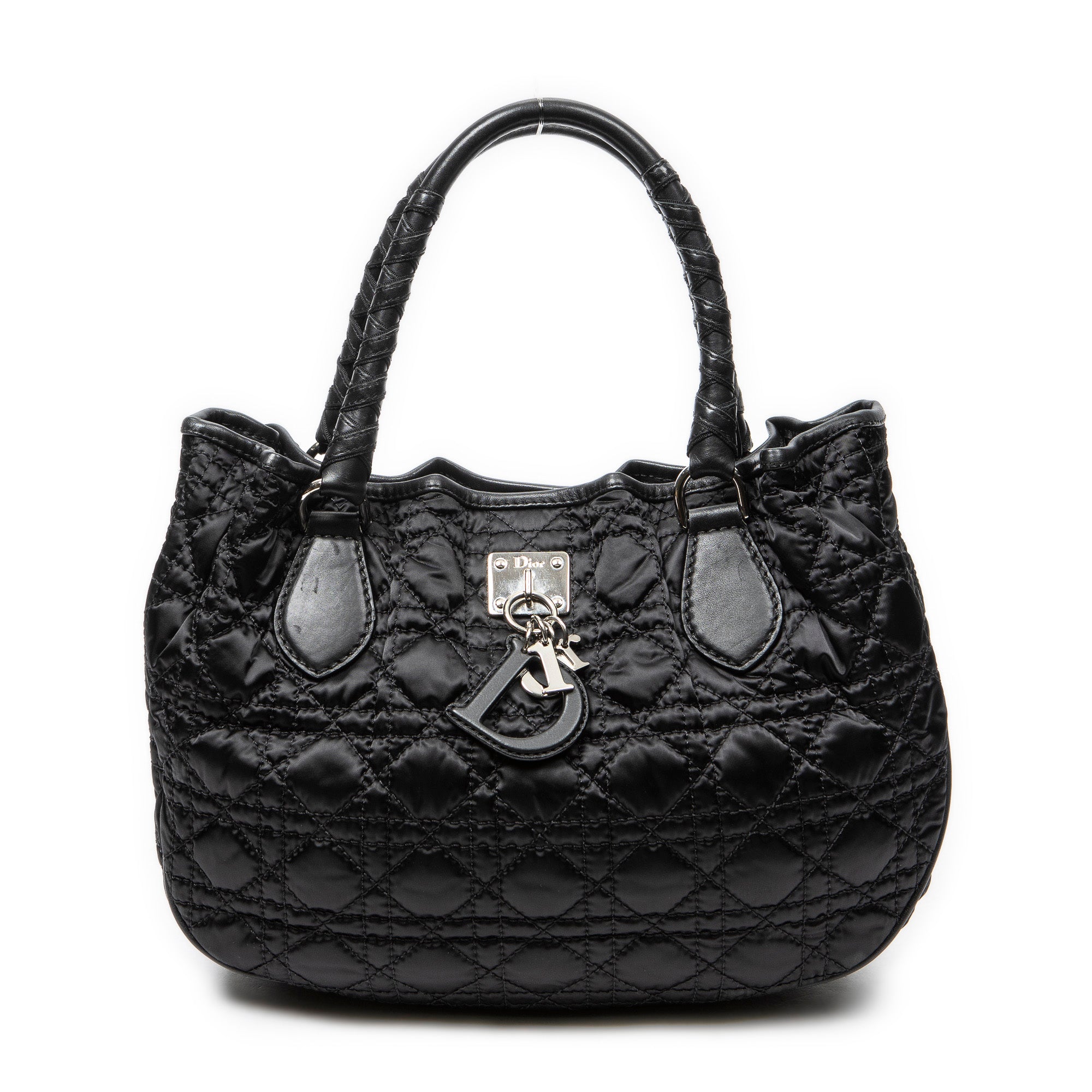 Shoulder Bag Charming Tote Black Cannage Nylon Canvas