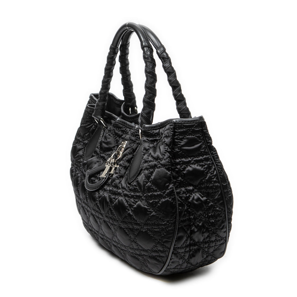 Shoulder Bag Charming Tote Black Cannage Nylon Canvas