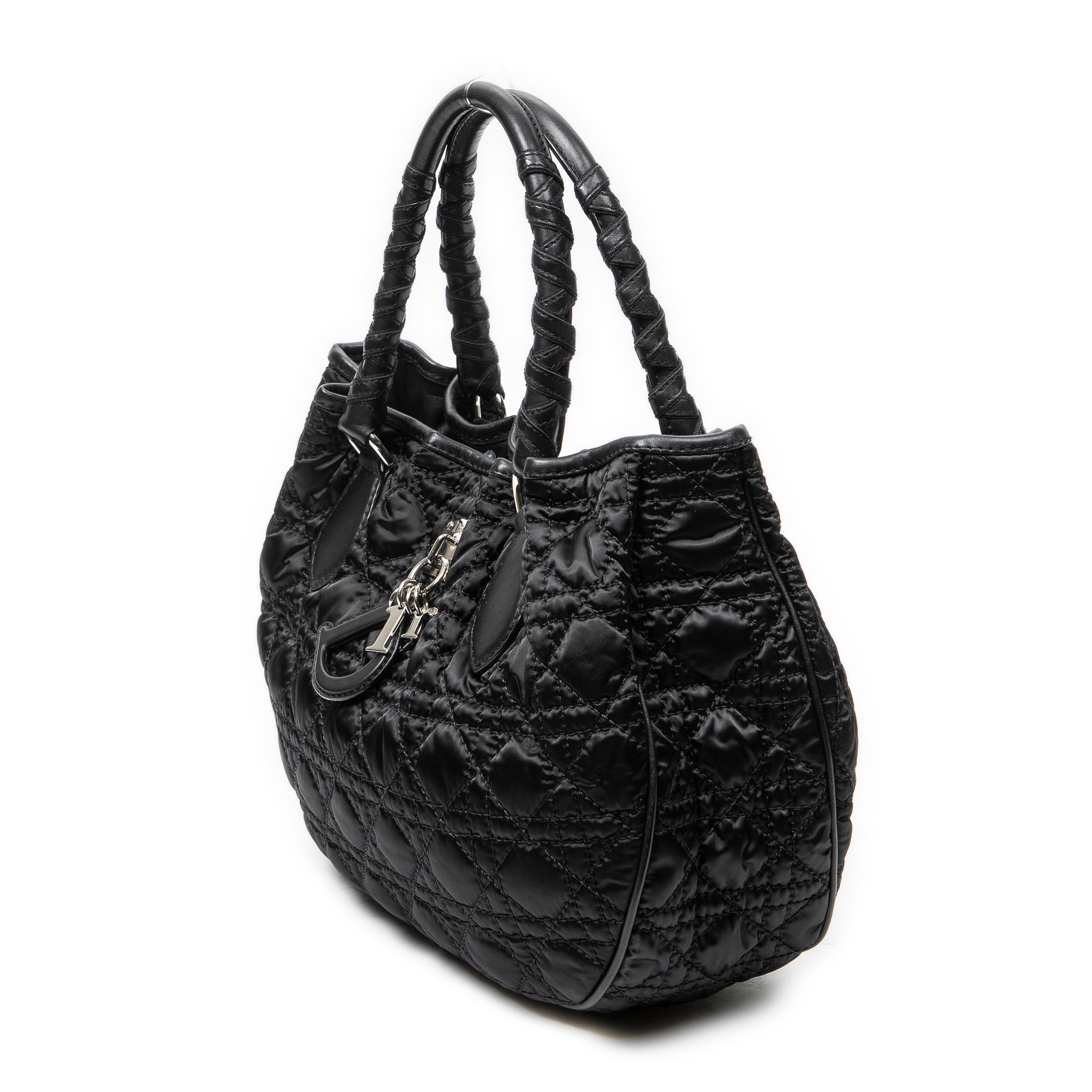 Shoulder Bag Charming Tote Black Cannage Nylon Canvas