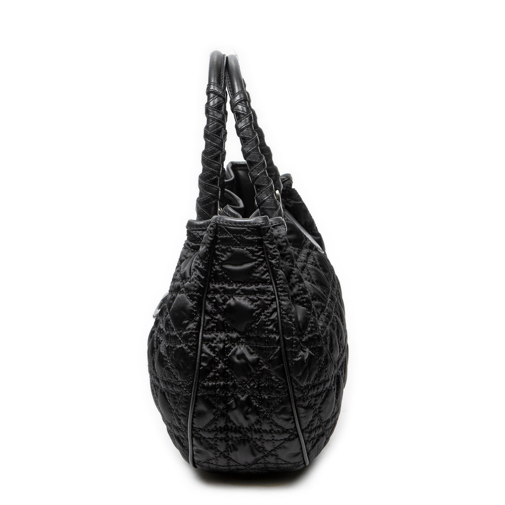 Shoulder Bag Charming Tote Black Cannage Nylon Canvas
