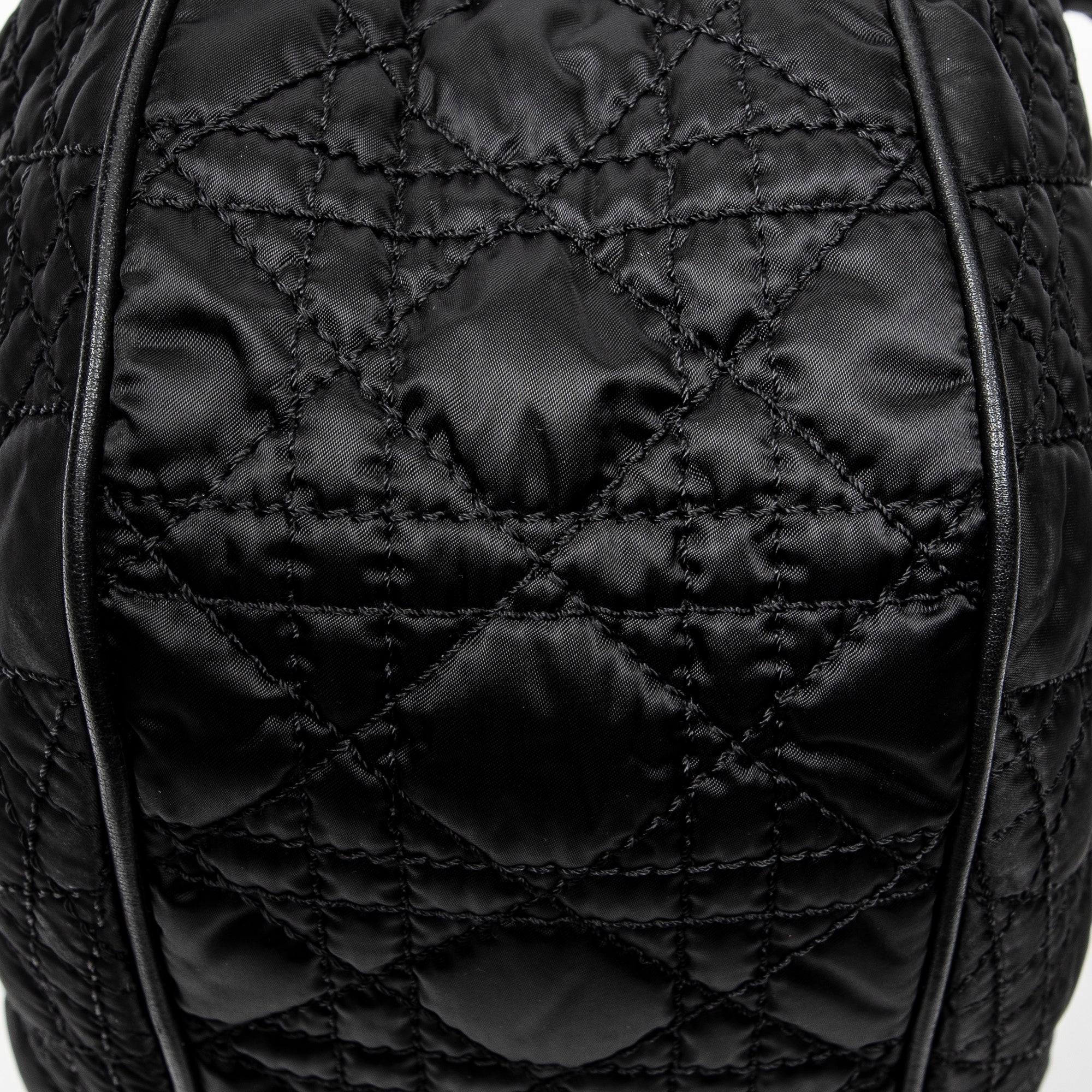Shoulder Bag Charming Tote Black Cannage Nylon Canvas
