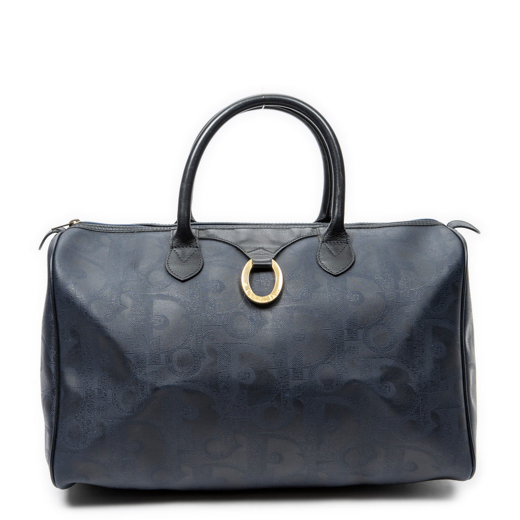 Bolsa de viaje vintage mediana Boston Navy lona revestida Diorissimo
