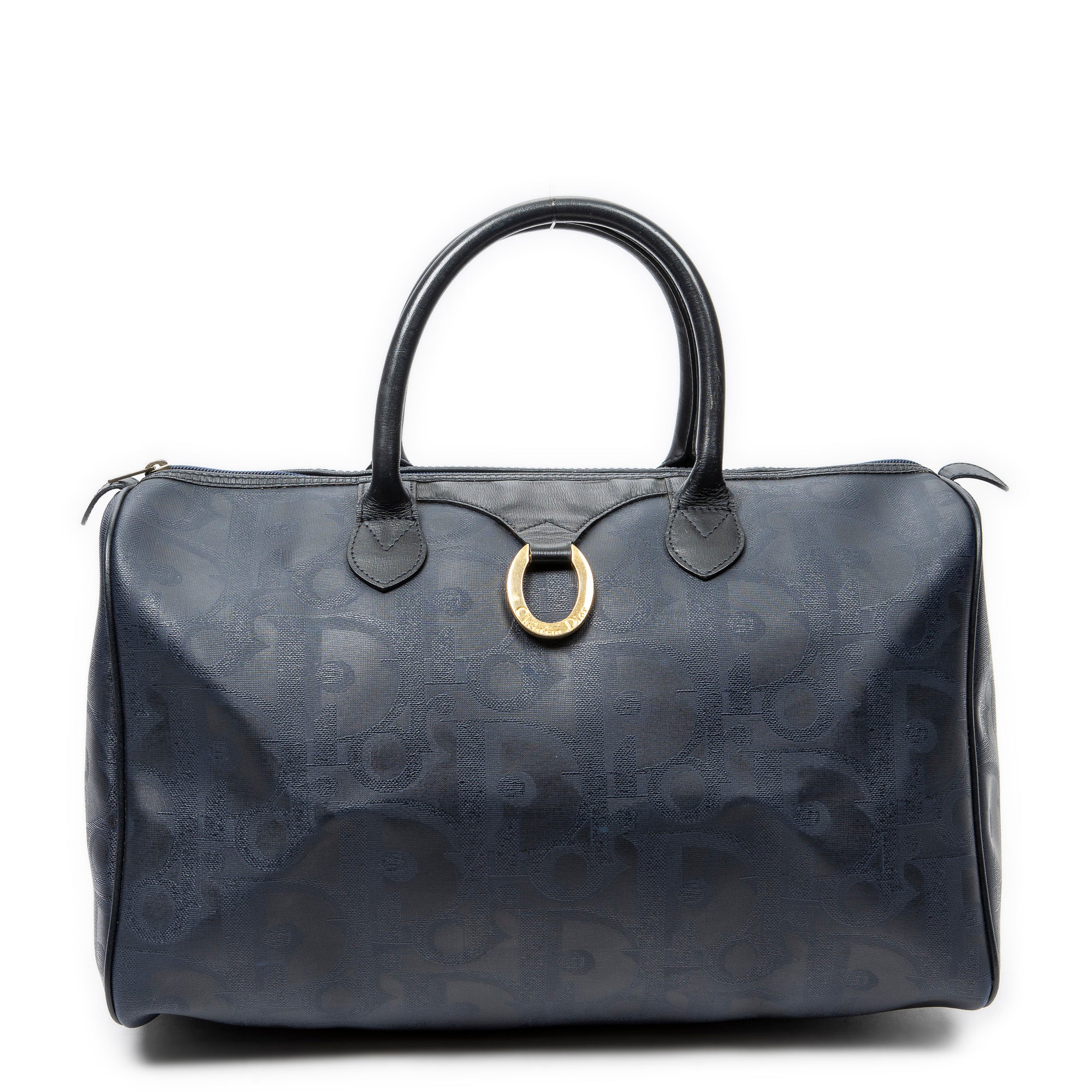 Bolsa de viaje vintage mediana Boston Navy lona revestida Diorissimo