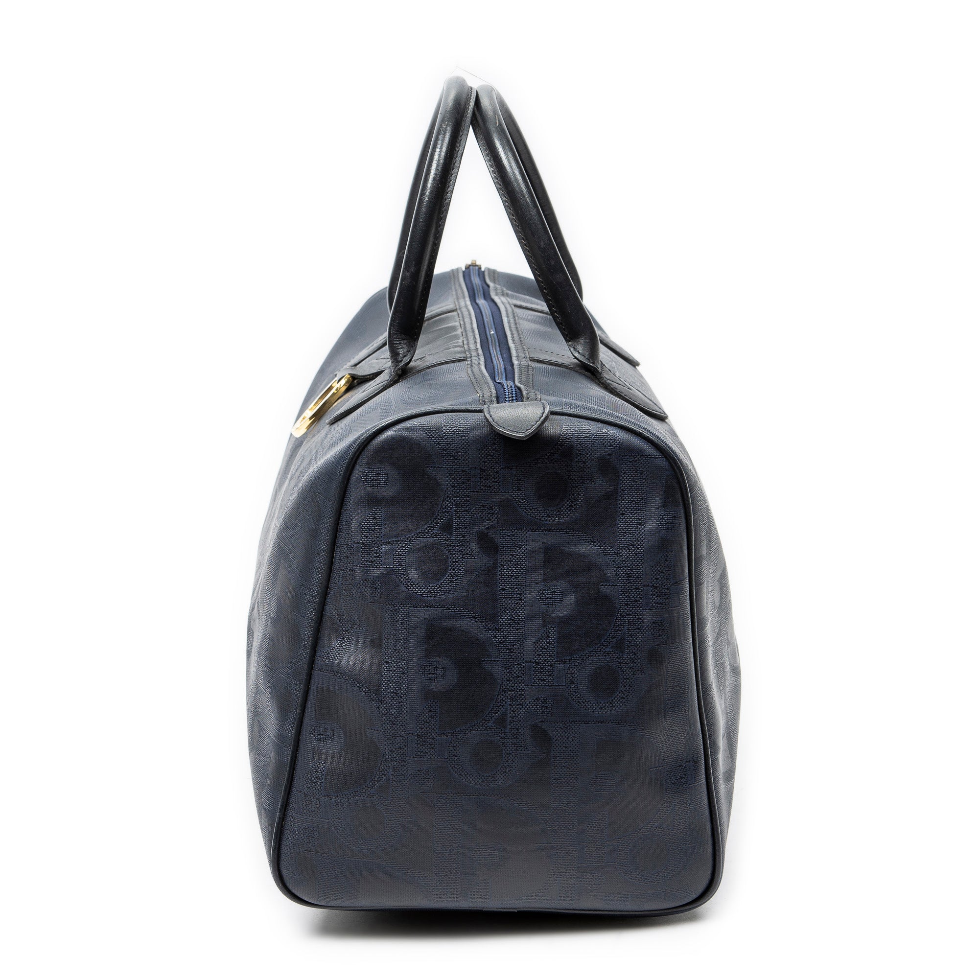 Bolsa de viaje vintage mediana Boston Navy lona revestida Diorissimo