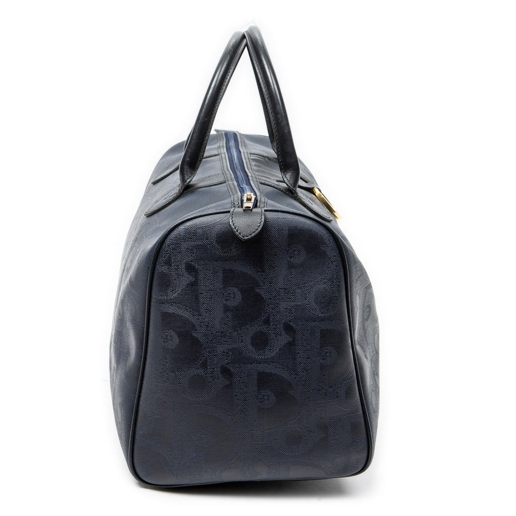 Bolsa de viaje vintage mediana Boston Navy lona revestida Diorissimo