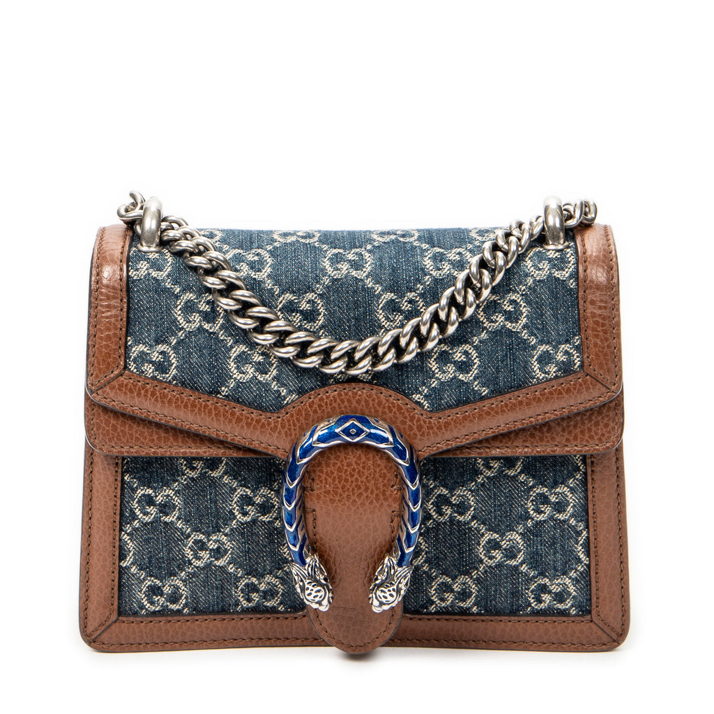 Shoulder Bag Mini Dionysus Chain Crossbody Blue Denim Monogrammed Denim Canvas