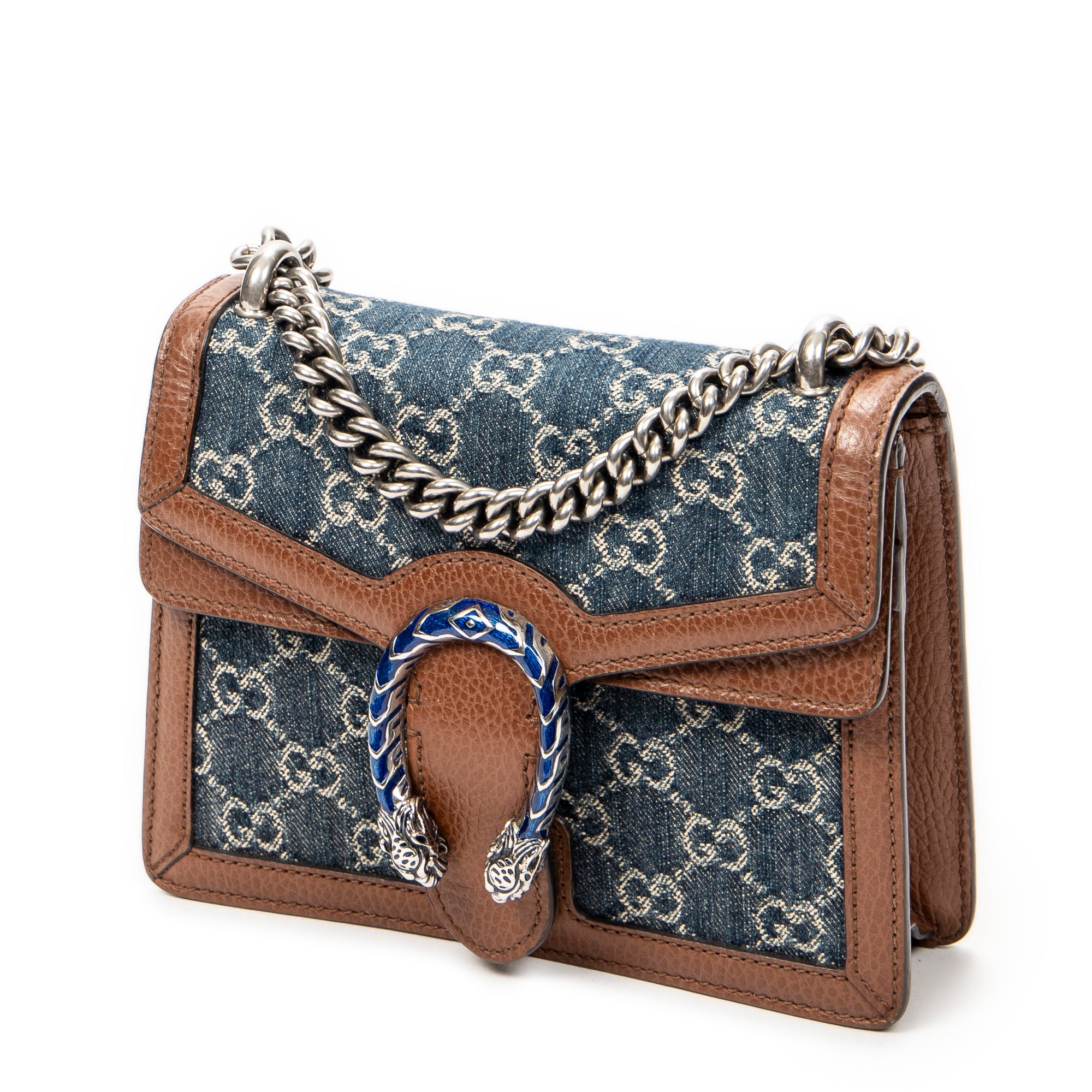 Shoulder Bag Mini Dionysus Chain Crossbody Blue Denim Monogrammed Denim Canvas