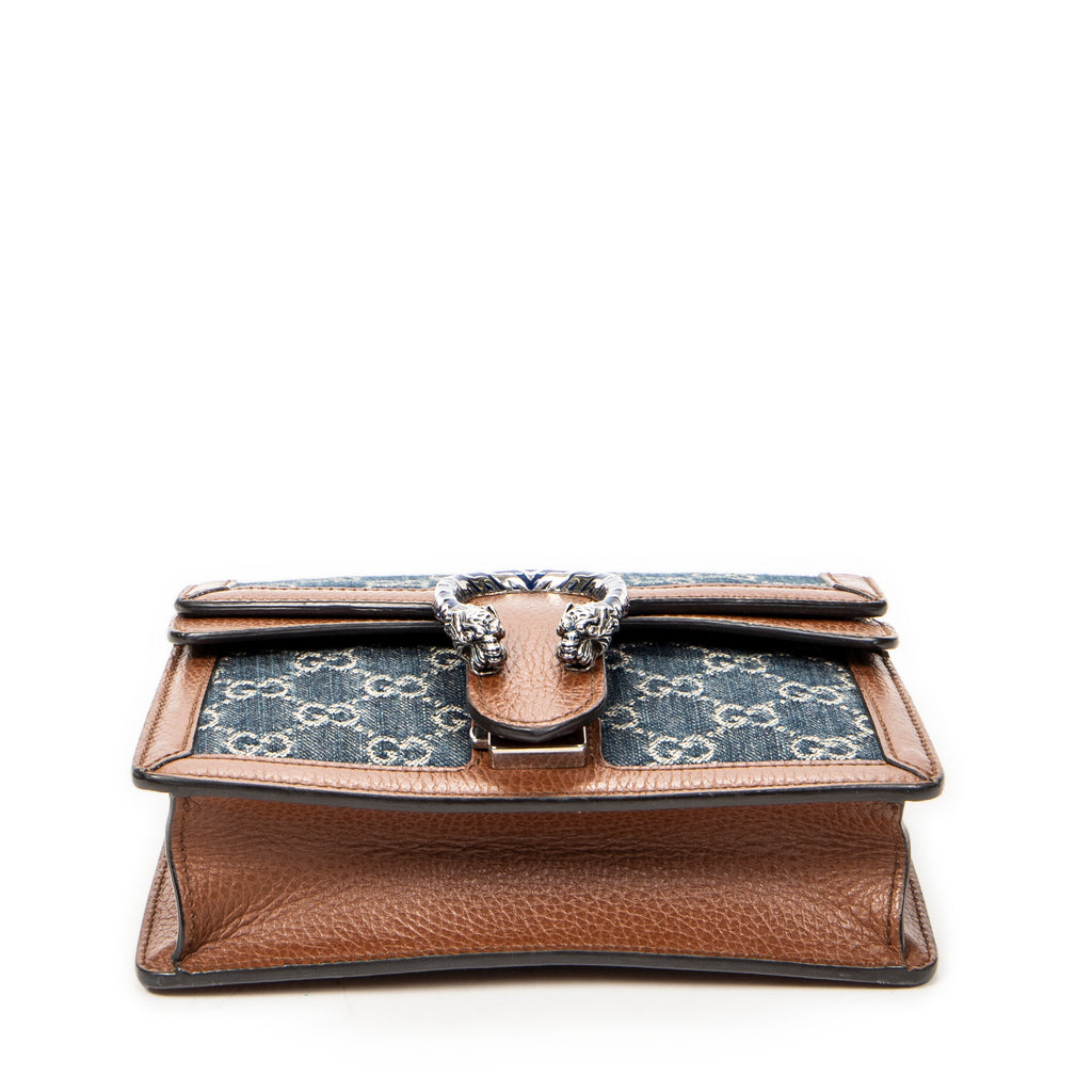 Shoulder Bag Mini Dionysus Chain Crossbody Blue Denim Monogrammed Denim Canvas