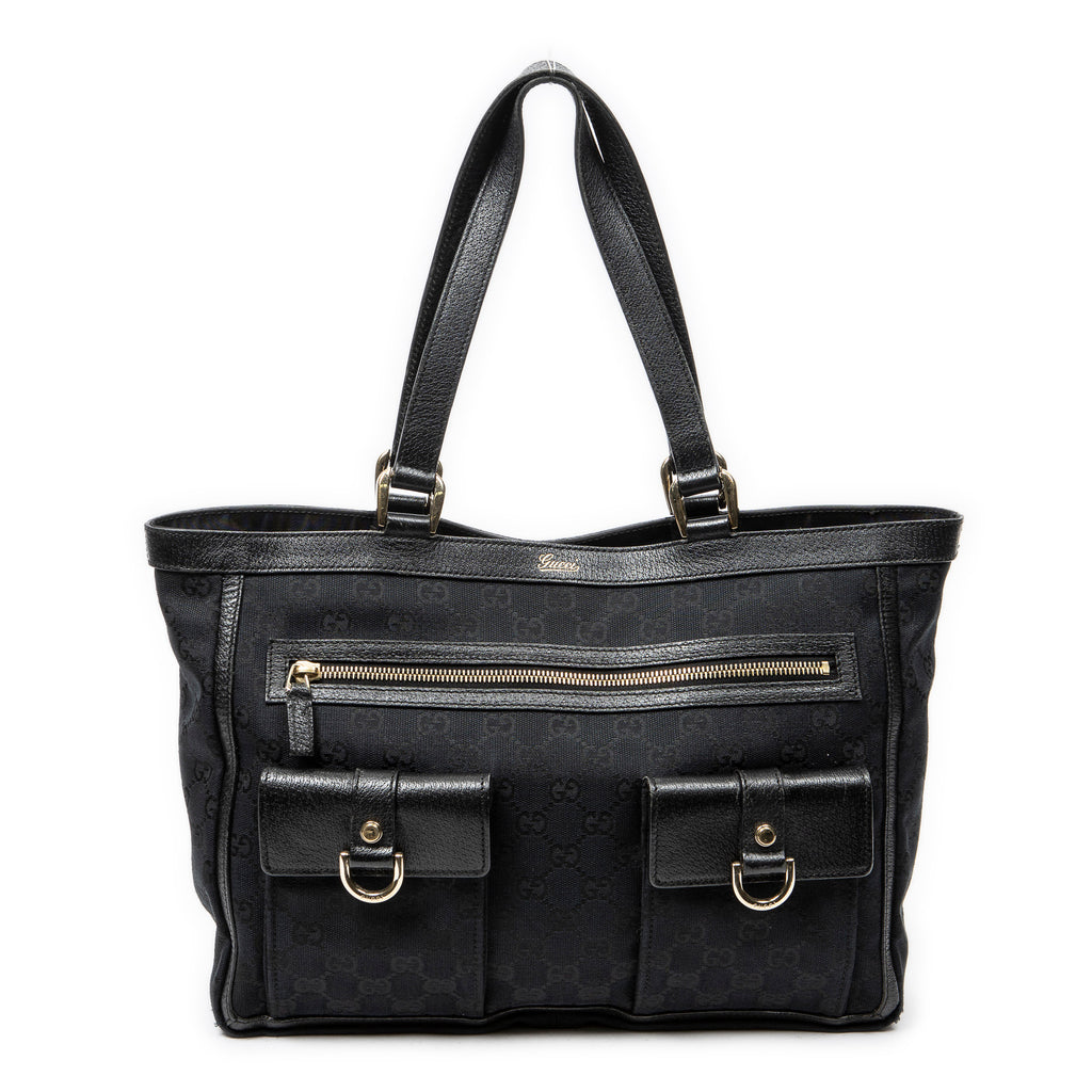 Shoulder Bag Abbey Pocket Tote Black Monogrammed Canvas