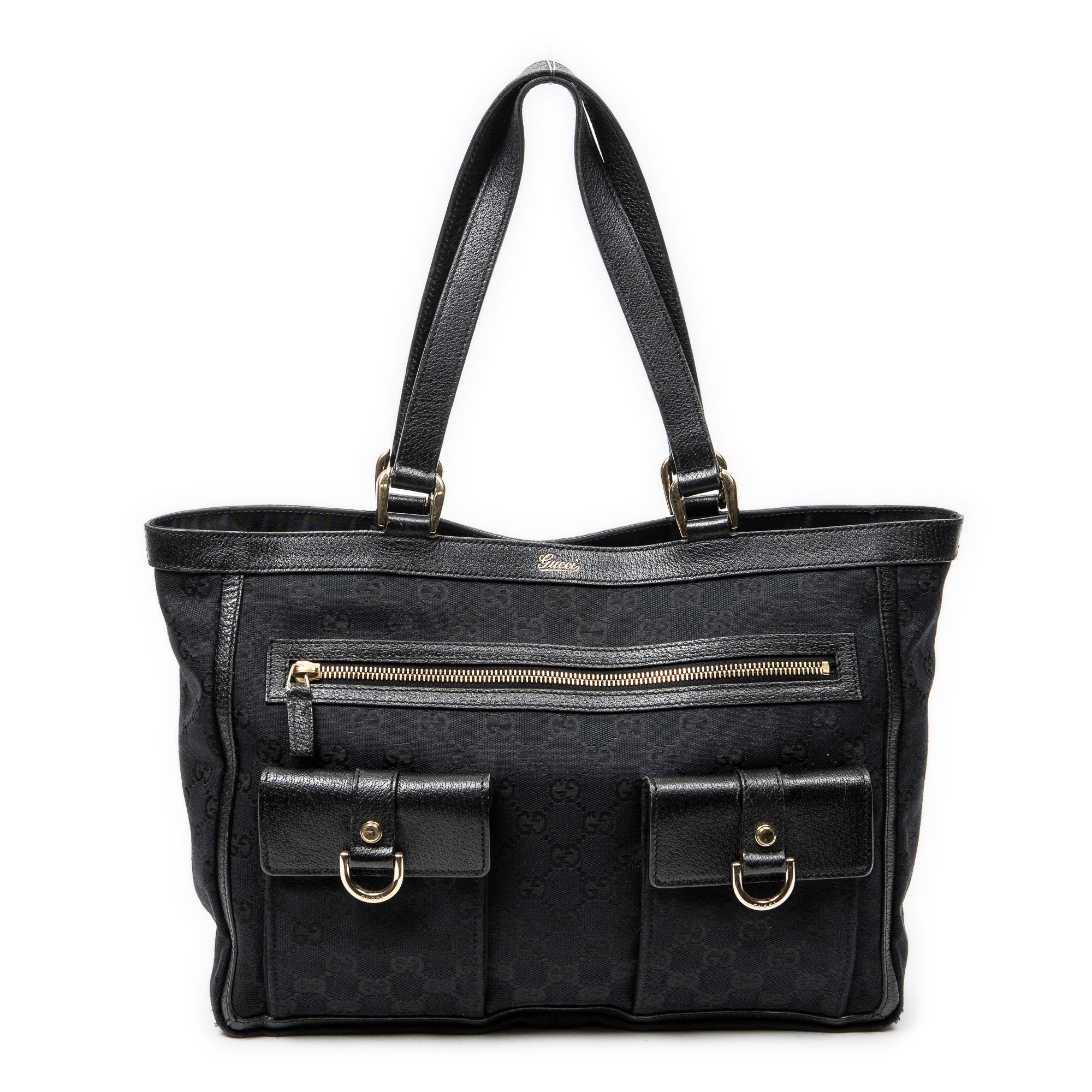 Shoulder Bag Abbey Pocket Tote Black Monogrammed Canvas