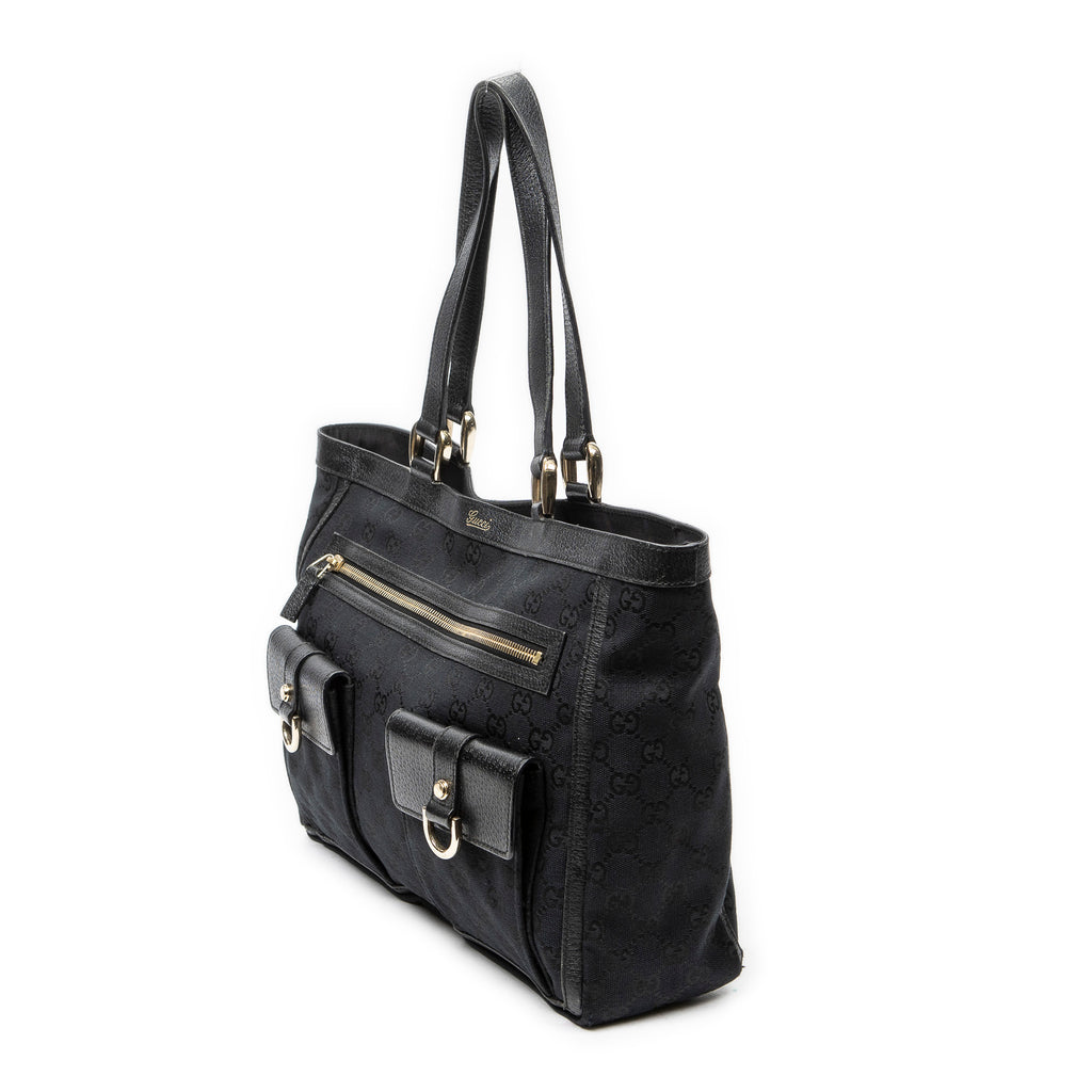 Shoulder Bag Abbey Pocket Tote Black Monogrammed Canvas