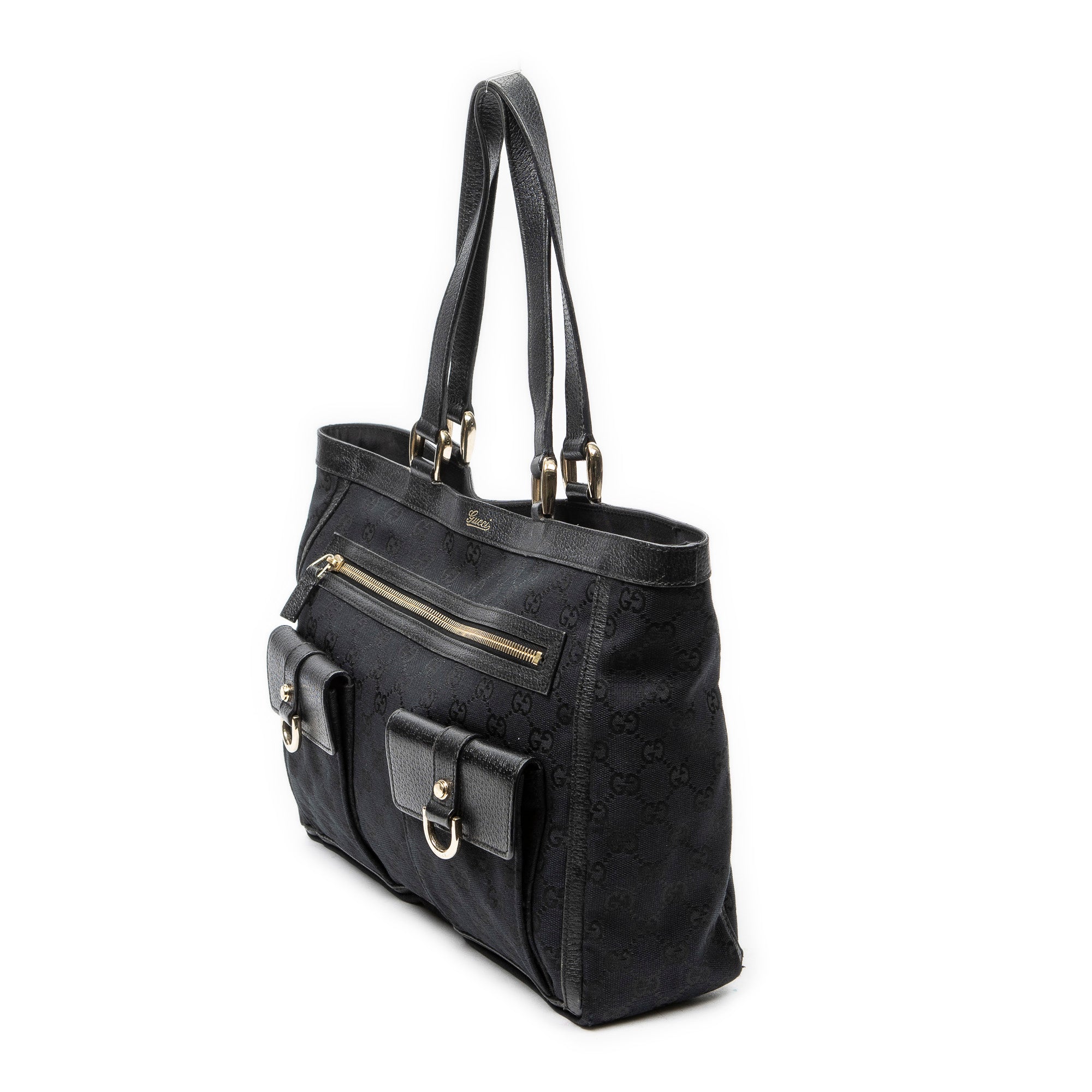 Shoulder Bag Abbey Pocket Tote Black Monogrammed Canvas