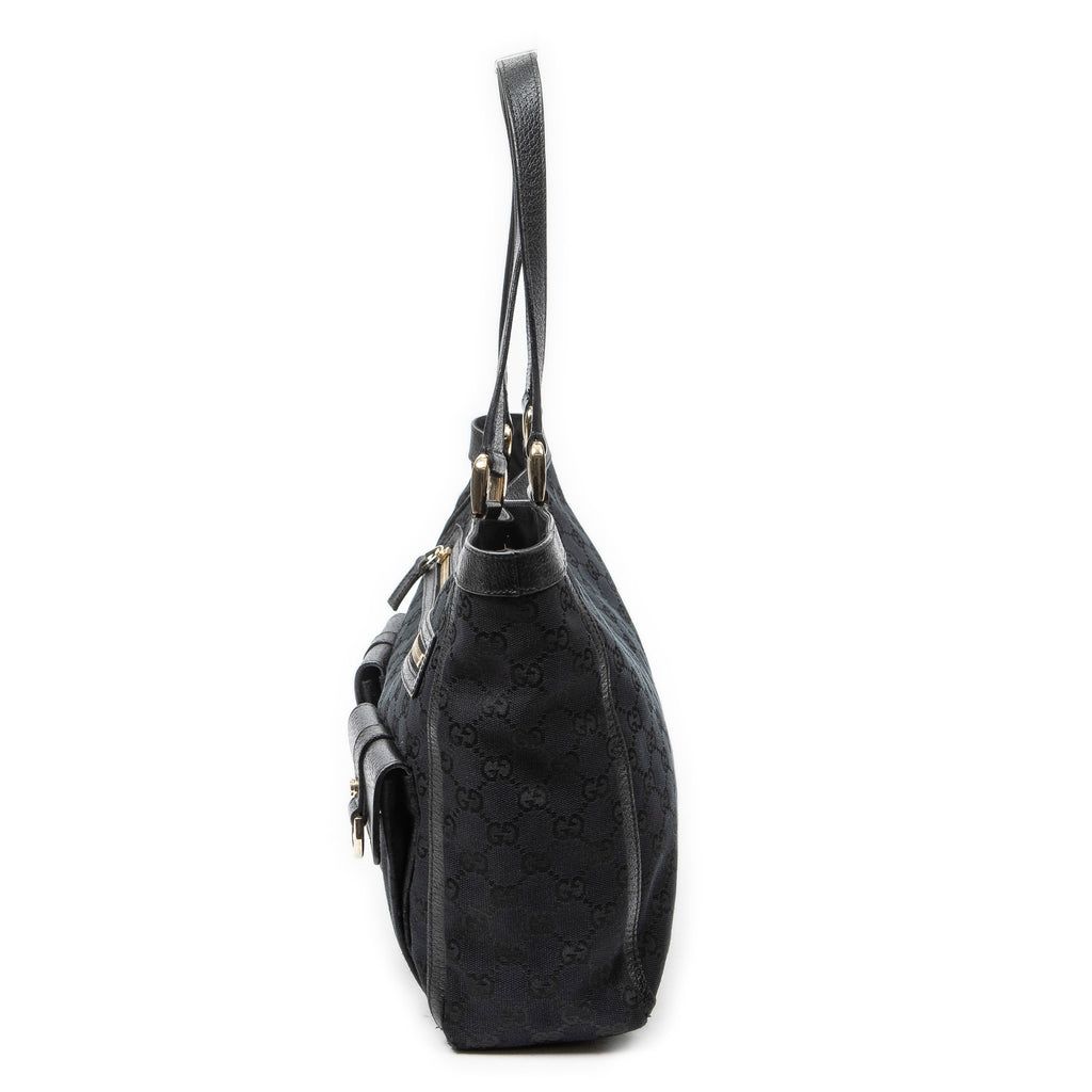 Shoulder Bag Abbey Pocket Tote Black Monogrammed Canvas