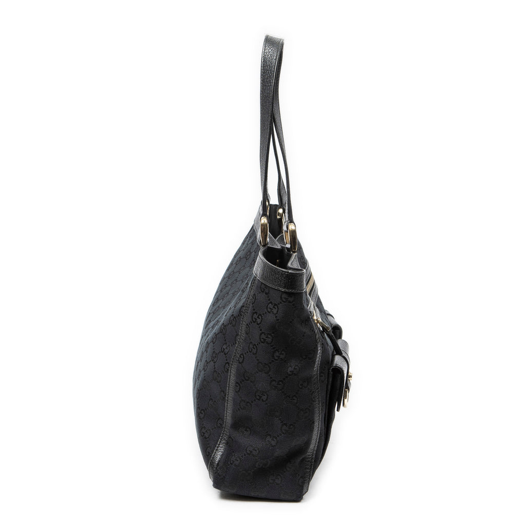 Shoulder Bag Abbey Pocket Tote Black Monogrammed Canvas