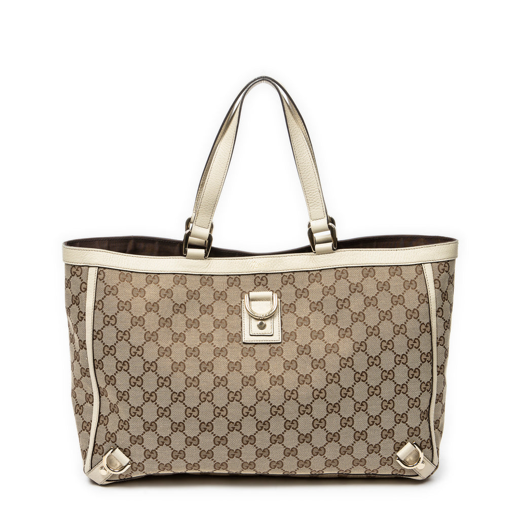 Shoulder Bag Large Abbey D-Ring Tote Ivory Monogrammed Canvas