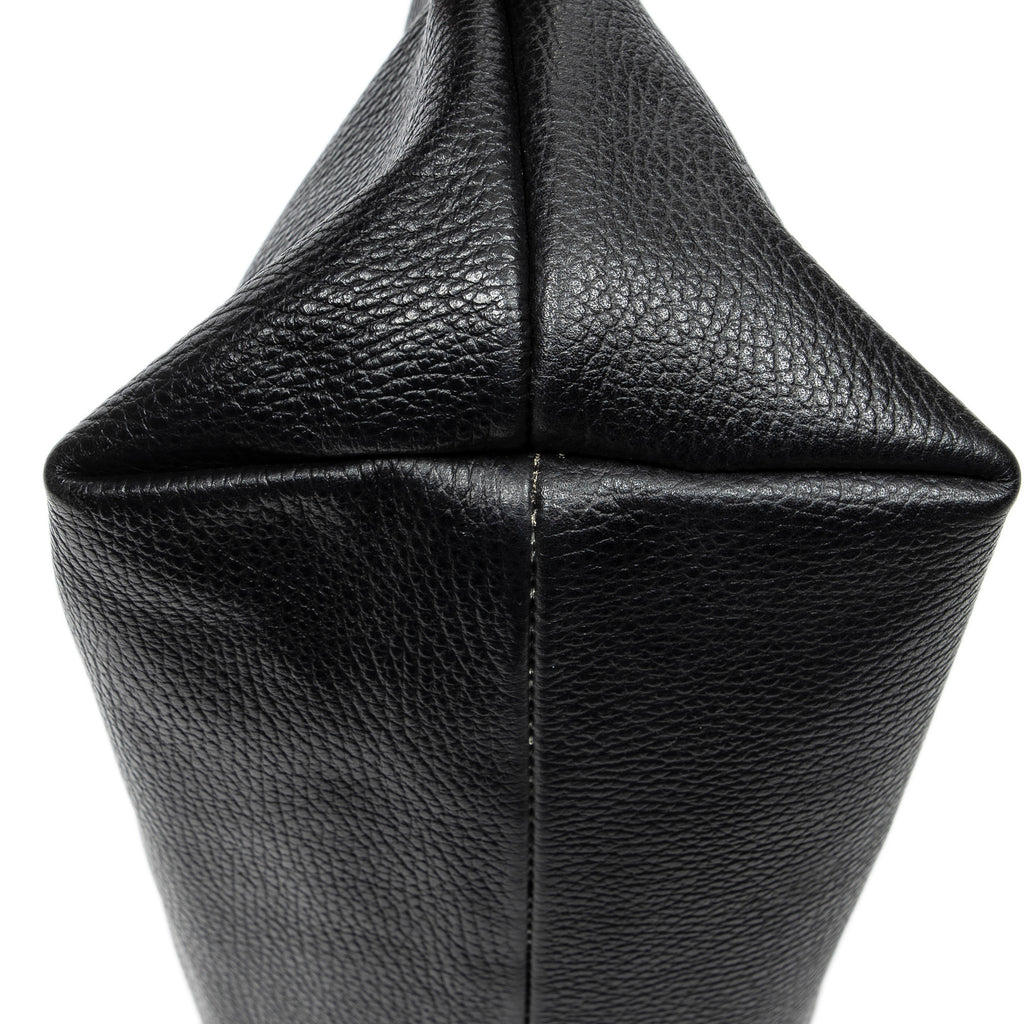 Shoulder Bag Bamboo Tassel Shopping Tote Black Grained Calfskin Leather