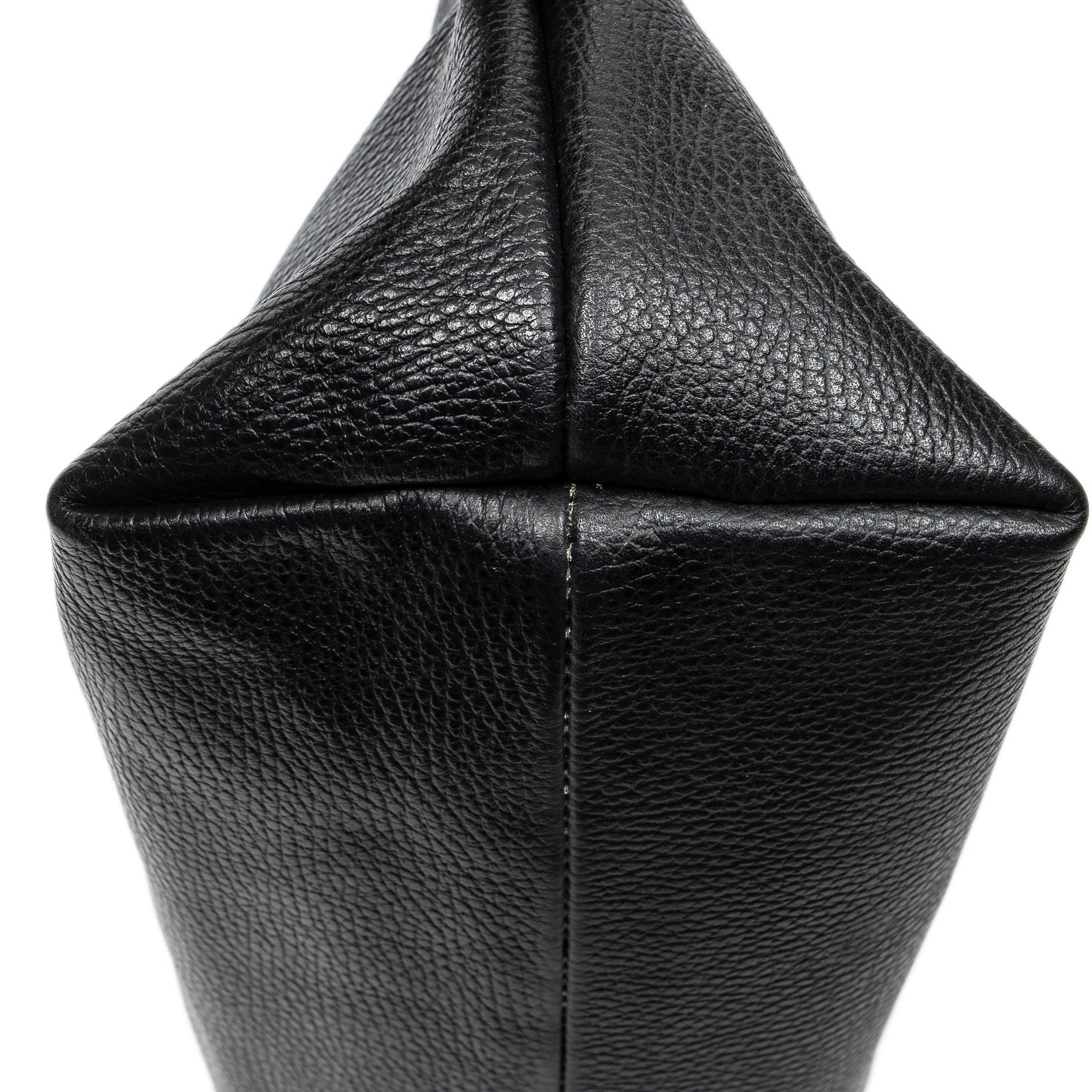 Shoulder Bag Bamboo Tassel Shopping Tote Black Grained Calfskin Leather