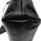 Shoulder Bag Bamboo Tassel Shopping Tote Black Grained Calfskin Leather