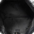 Shoulder Bag Bamboo Tassel Shopping Tote Black Grained Calfskin Leather