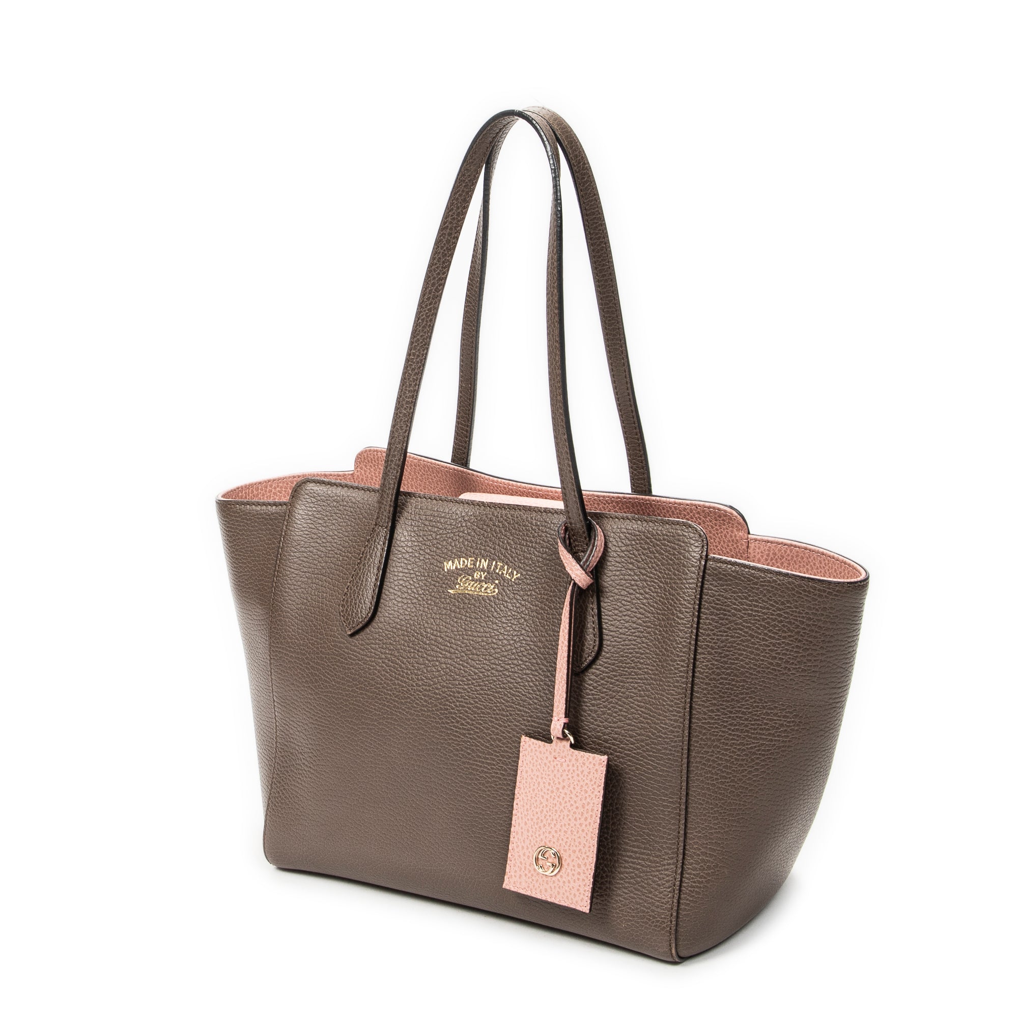 Shoulder Bag Small Swing Tote Brown Grained Calfskin Leather