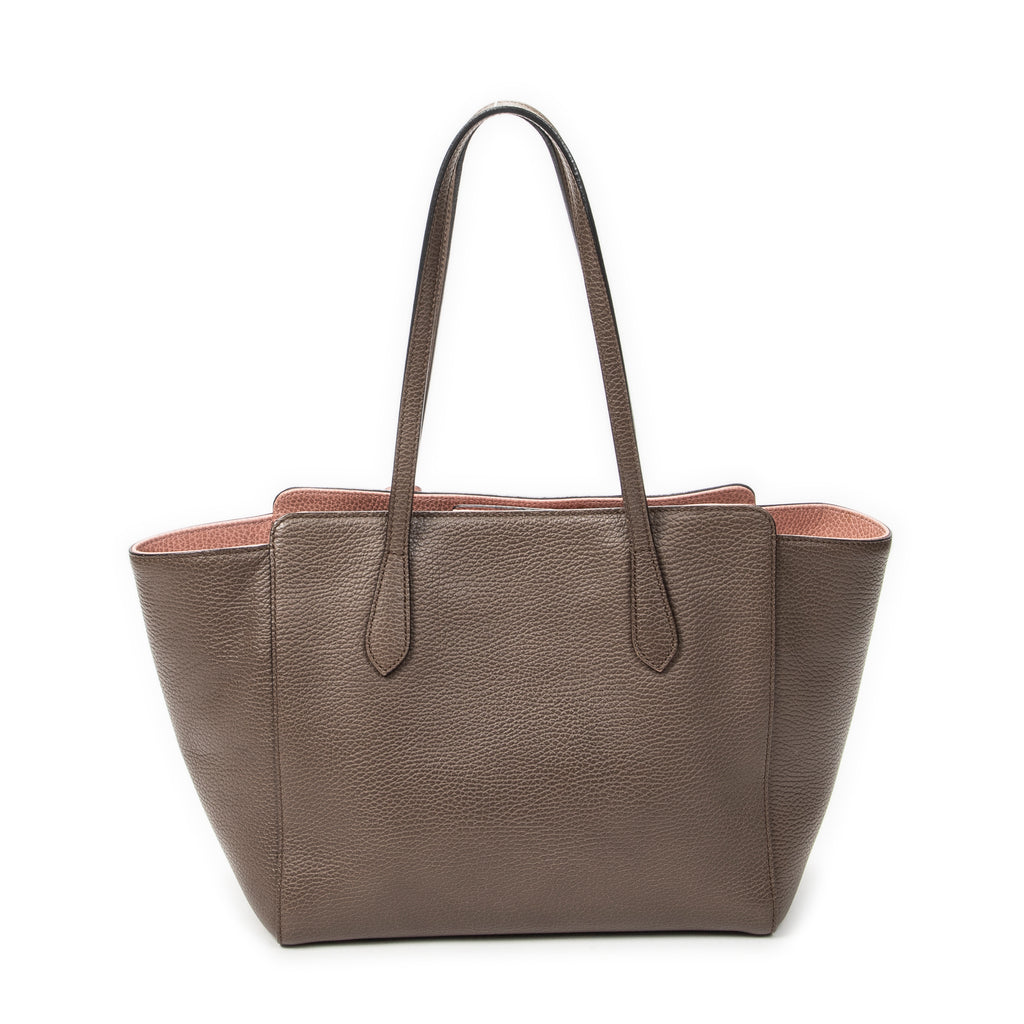Shoulder Bag Small Swing Tote Brown Grained Calfskin Leather