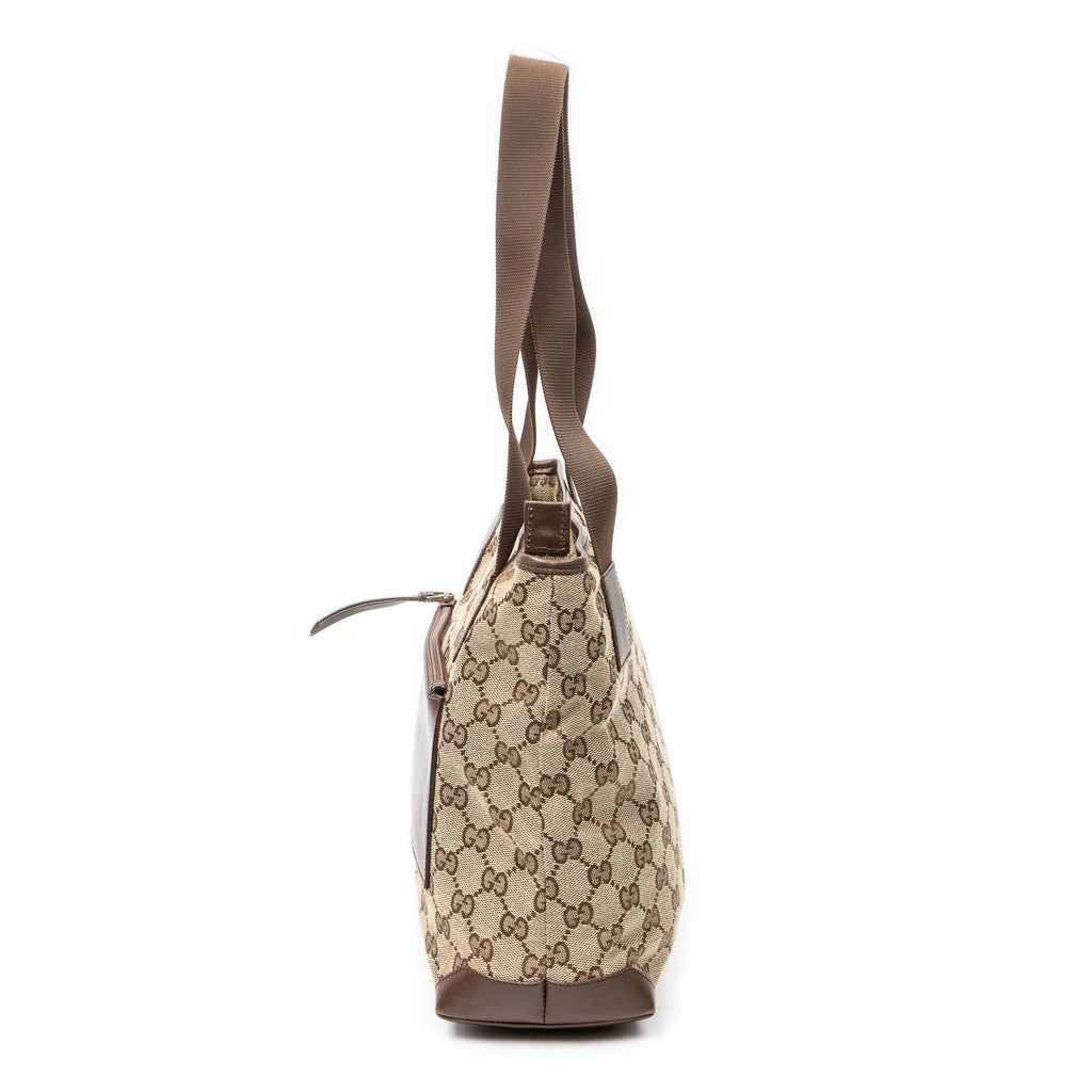 Shoulder Bag Front Pocket Zip Tote Beige Monogrammed Canvas