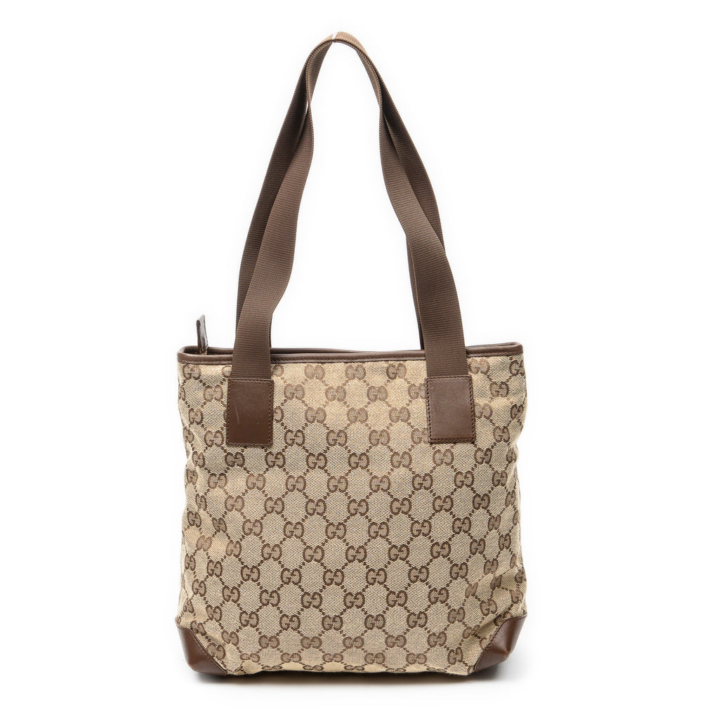 Shoulder Bag Front Pocket Zip Tote Beige Monogrammed Canvas