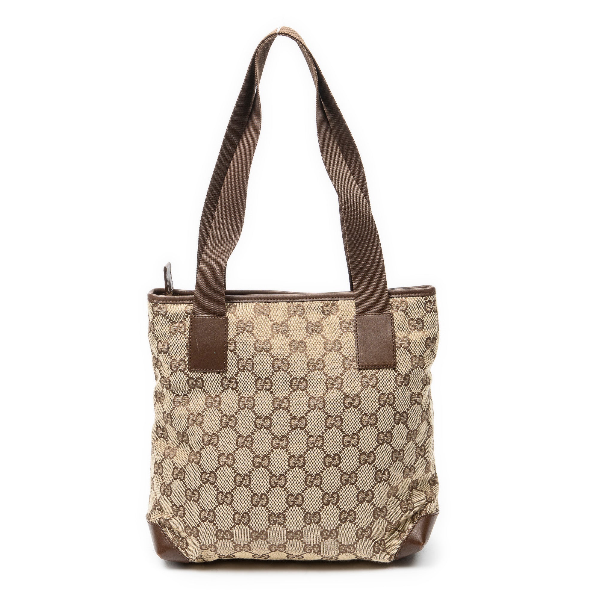 Shoulder Bag Front Pocket Zip Tote Beige Monogrammed Canvas