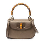 Shoulder Bag Small Bamboo Top Handle Flap Bronze Grained Calfskin Leather