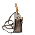 Shoulder Bag Small Bamboo Top Handle Flap Bronze Grained Calfskin Leather