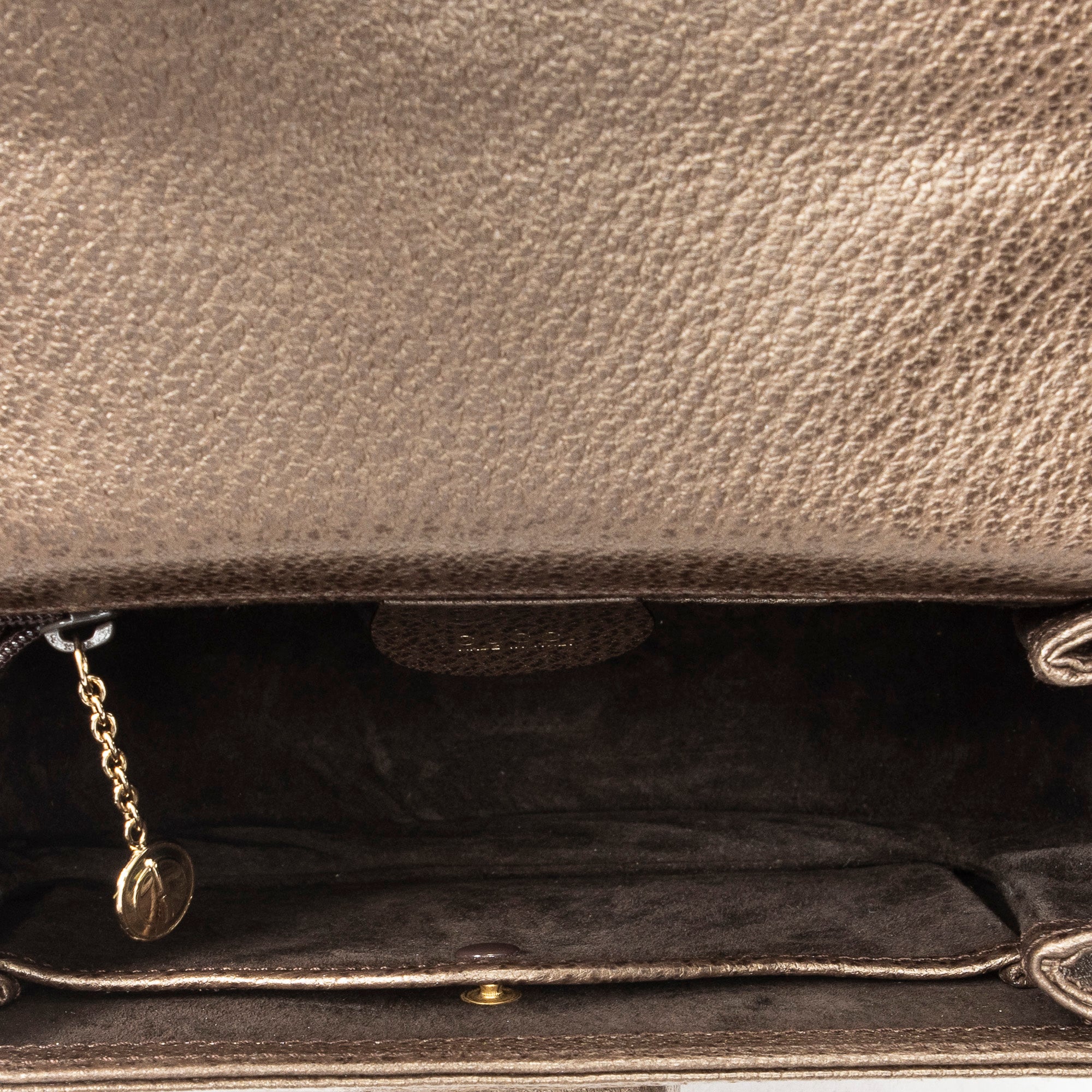 Shoulder Bag Small Bamboo Top Handle Flap Bronze Grained Calfskin Leather