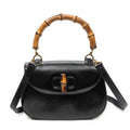 Shoulder Bag Medium Bamboo Top Handle Flap Black Smooth Calfskin Leather