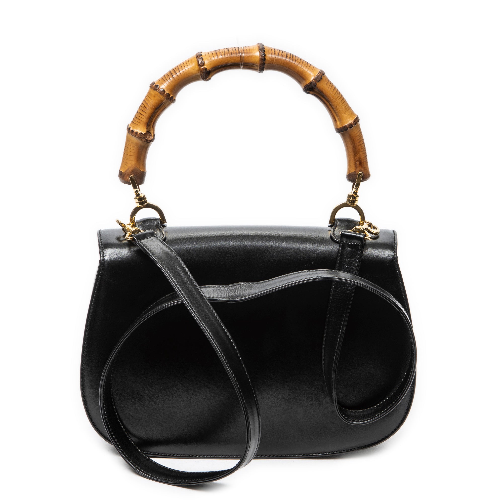 Shoulder Bag Medium Bamboo Top Handle Flap Black Smooth Calfskin Leather