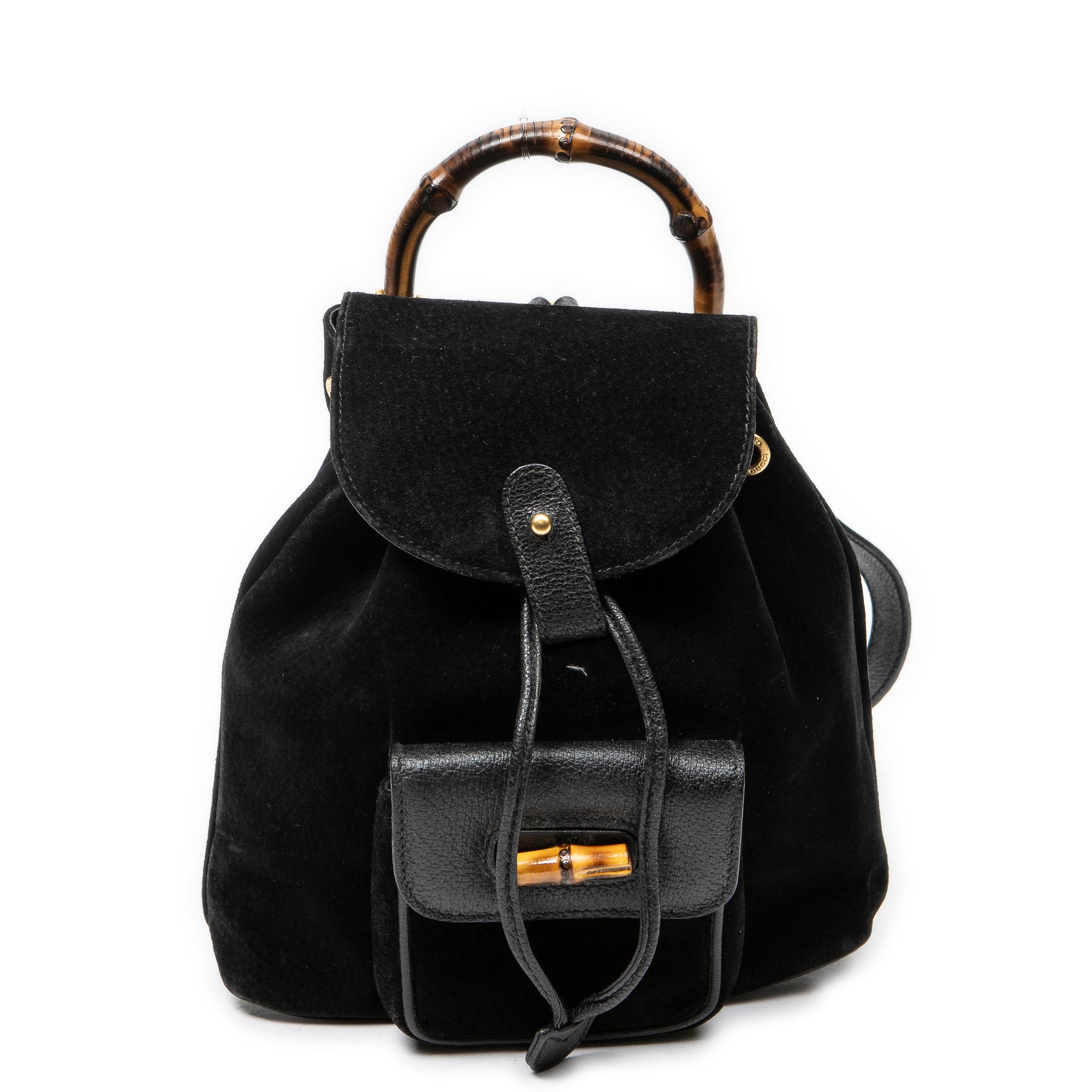 Backpack Mini Bamboo Backpack Black Suede Leather