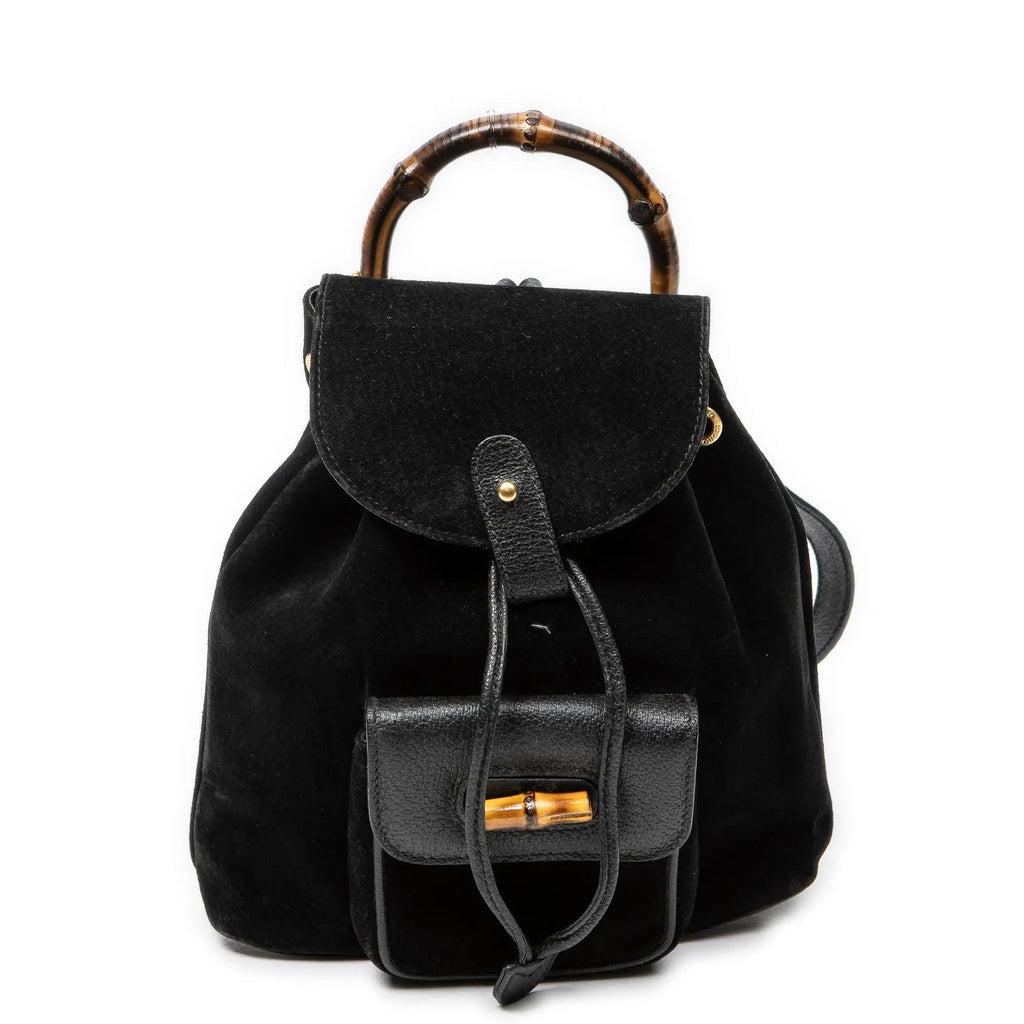 Sac à dos Mini Sac à dos Bambou Cuir Daim Noir