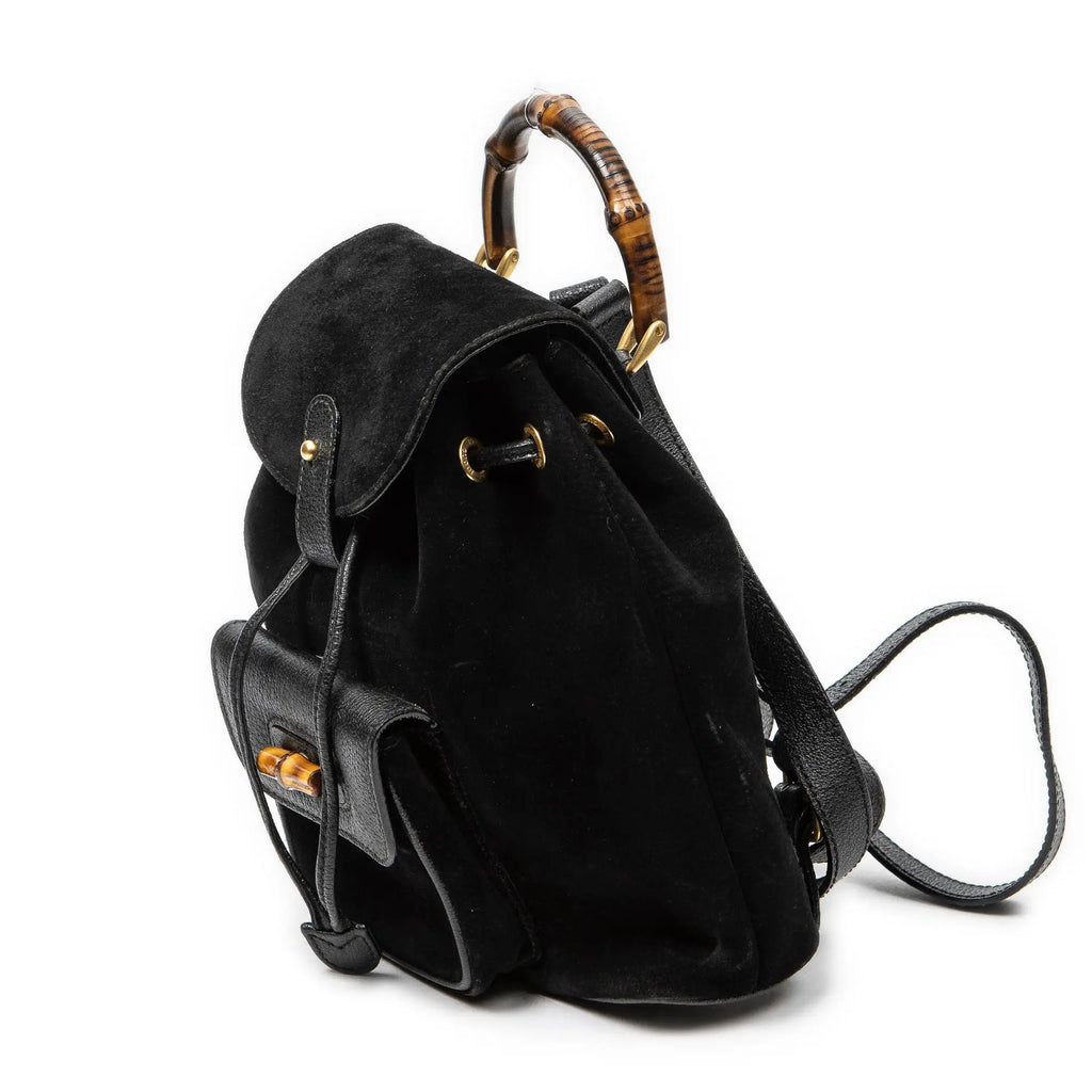 Sac à dos Mini Sac à dos Bambou Cuir Daim Noir