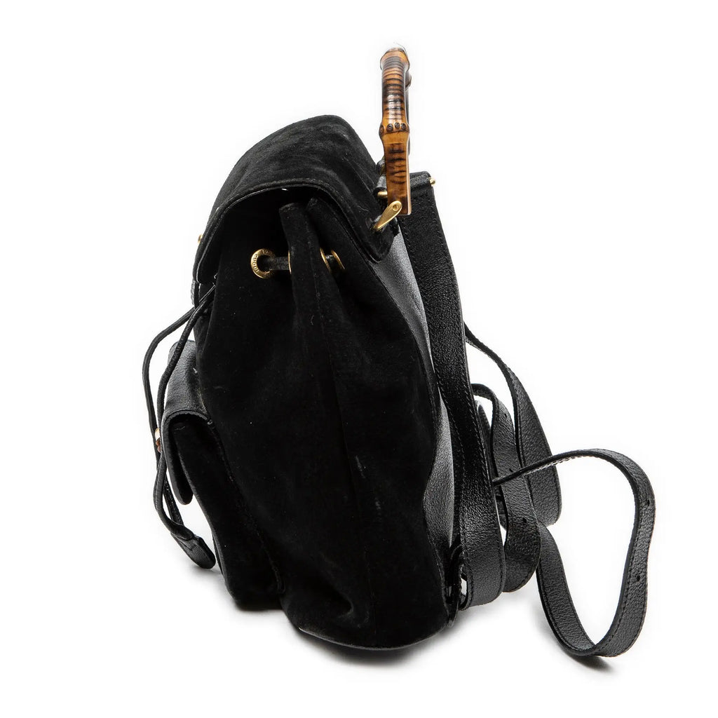 Sac à dos Mini Sac à dos Bambou Cuir Daim Noir