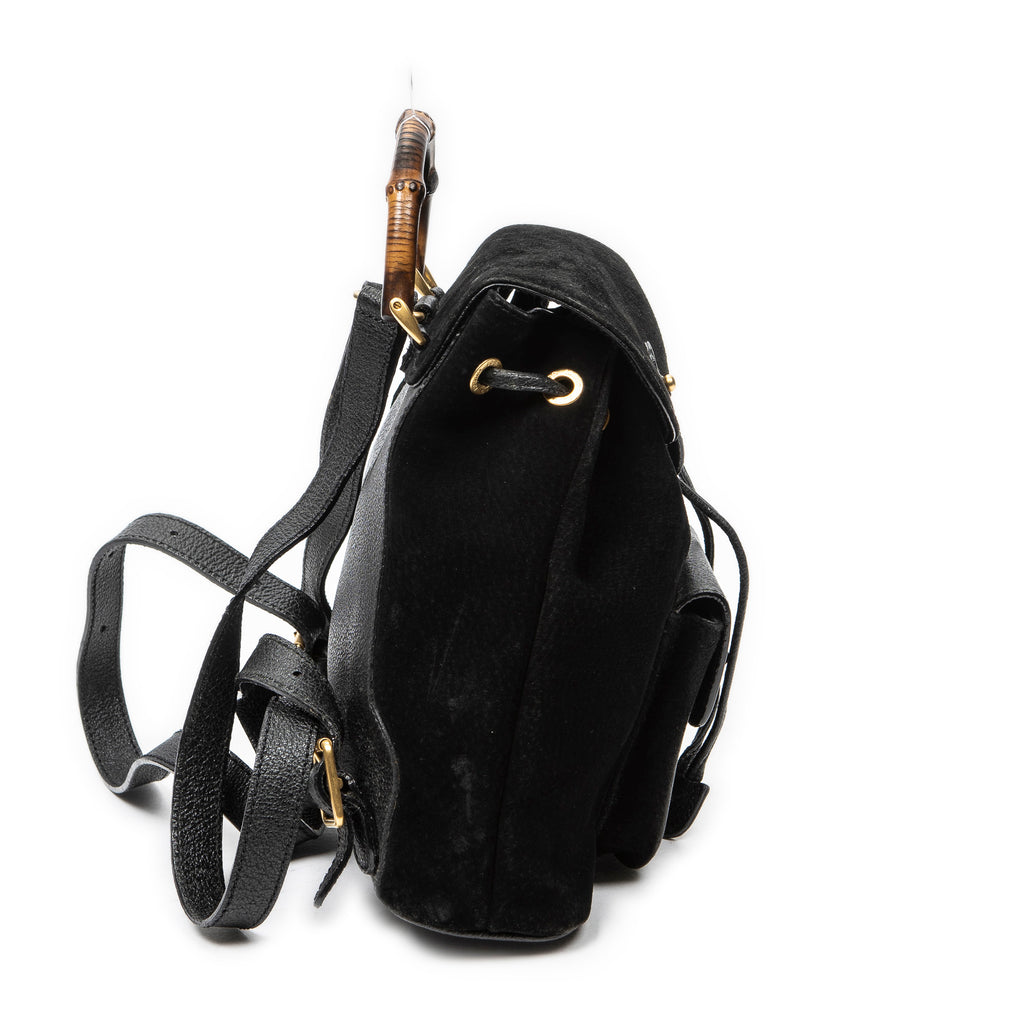 Backpack Mini Bamboo Backpack Black Suede Leather